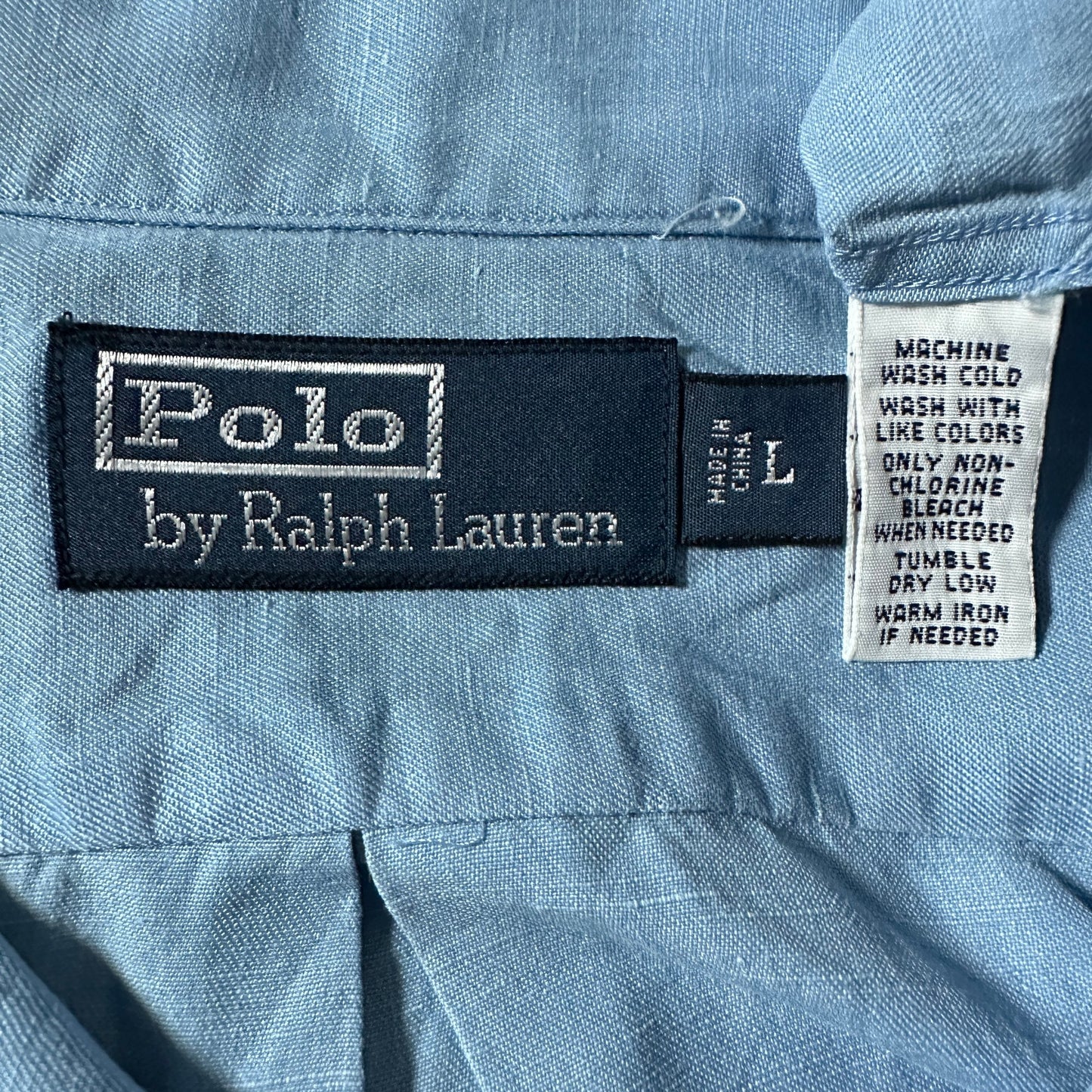 Linen　Silk Polo by Ralph Lauren The Big Shirt Blue Open Collar Shirt – L
