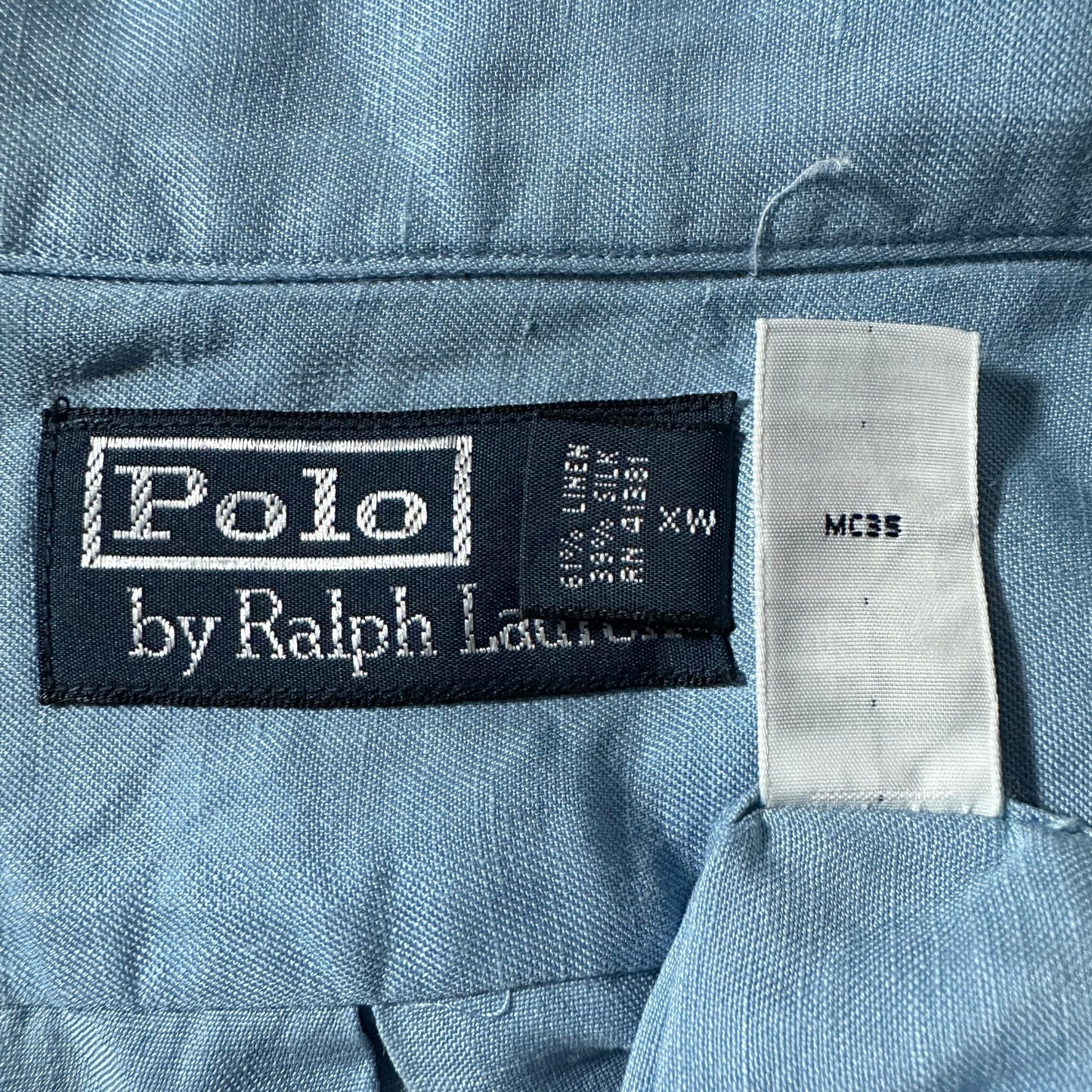 Linen　Silk Polo by Ralph Lauren The Big Shirt Blue Open Collar Shirt – L