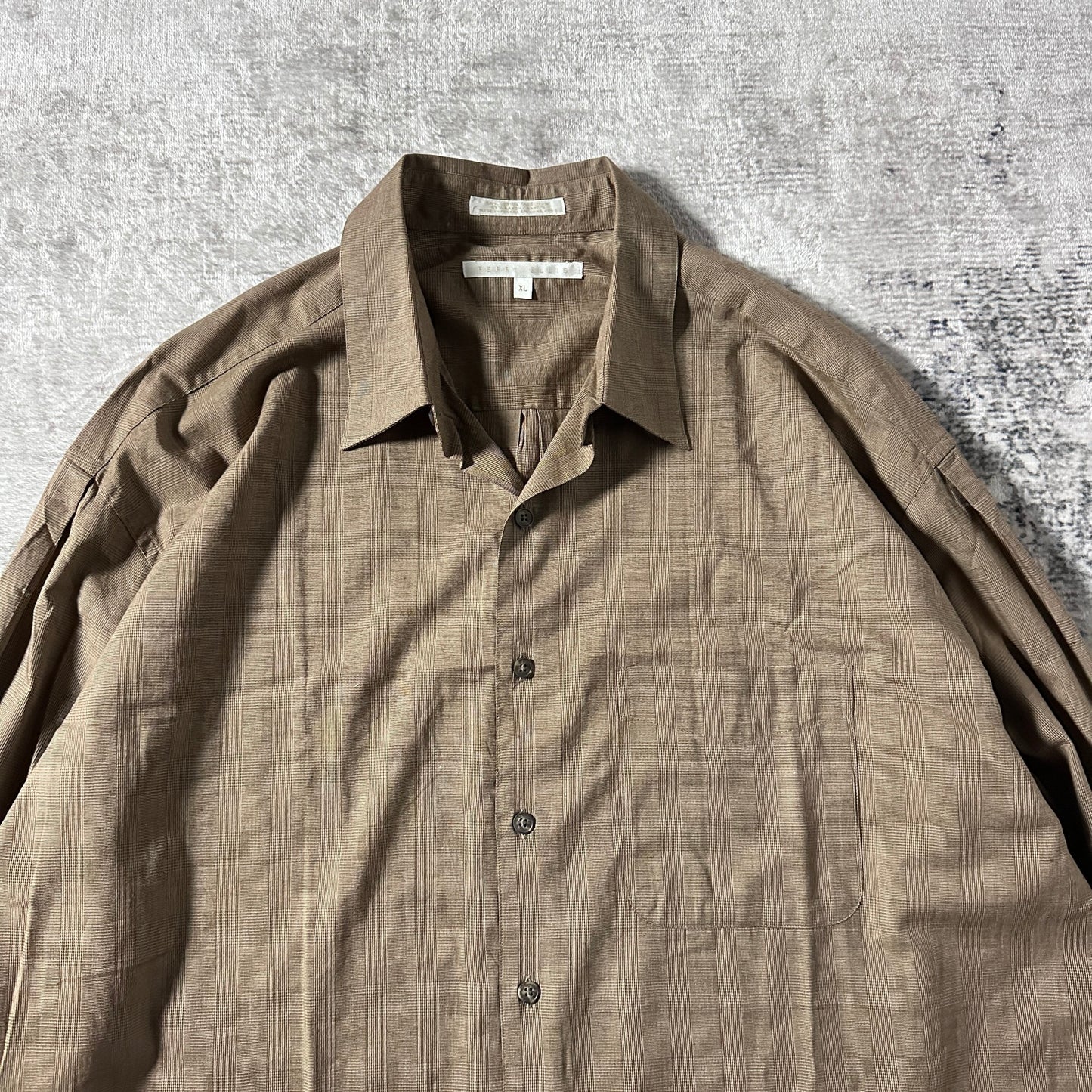 Rayon Cotton Brown Tonal Plaid Long Sleeve Shirt – XL - Perry Ellis
