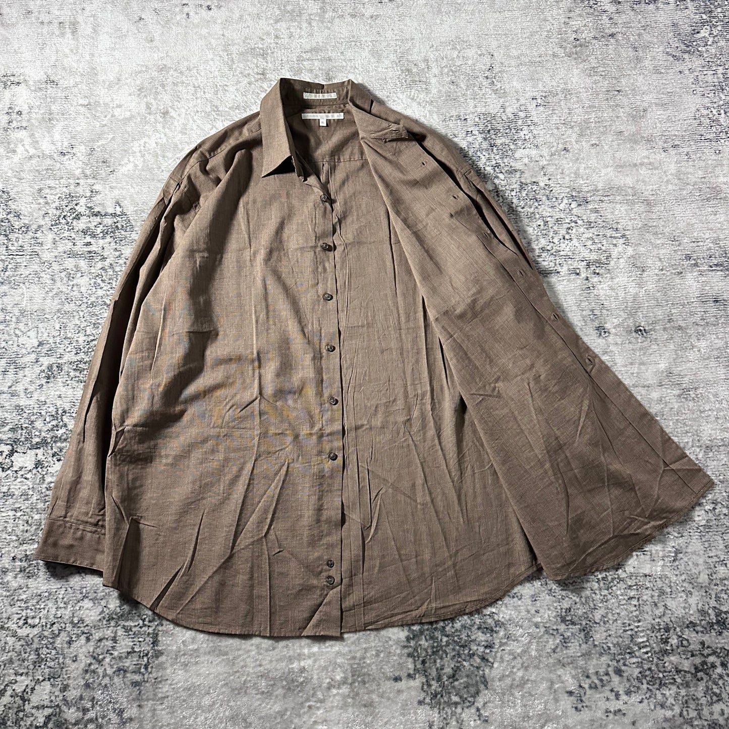 Rayon Cotton Brown Tonal Plaid Long Sleeve Shirt – XL - Perry Ellis