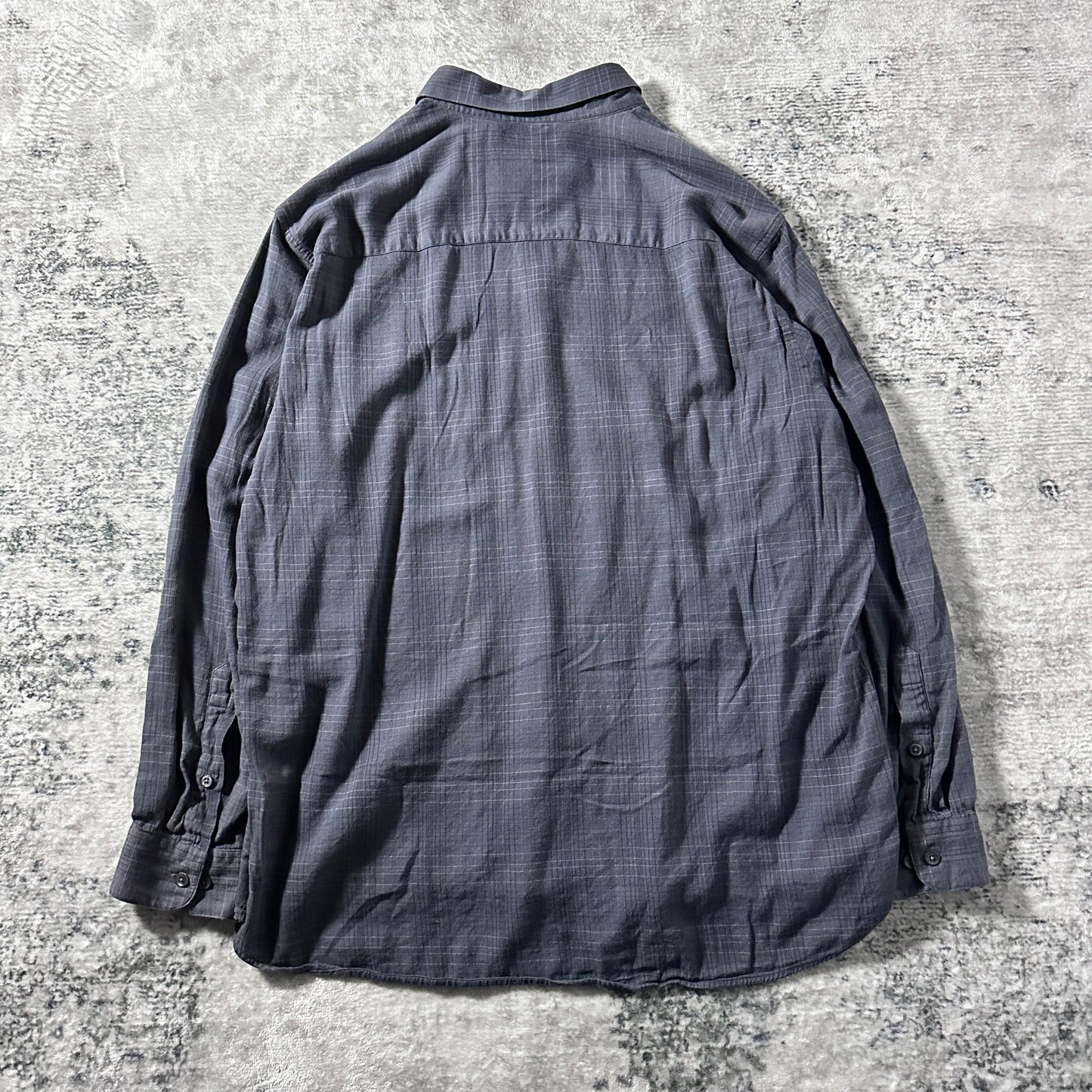 Perry Ellis Windowpane Gray Long Sleeve Shirt – XL - Rayon Cotton