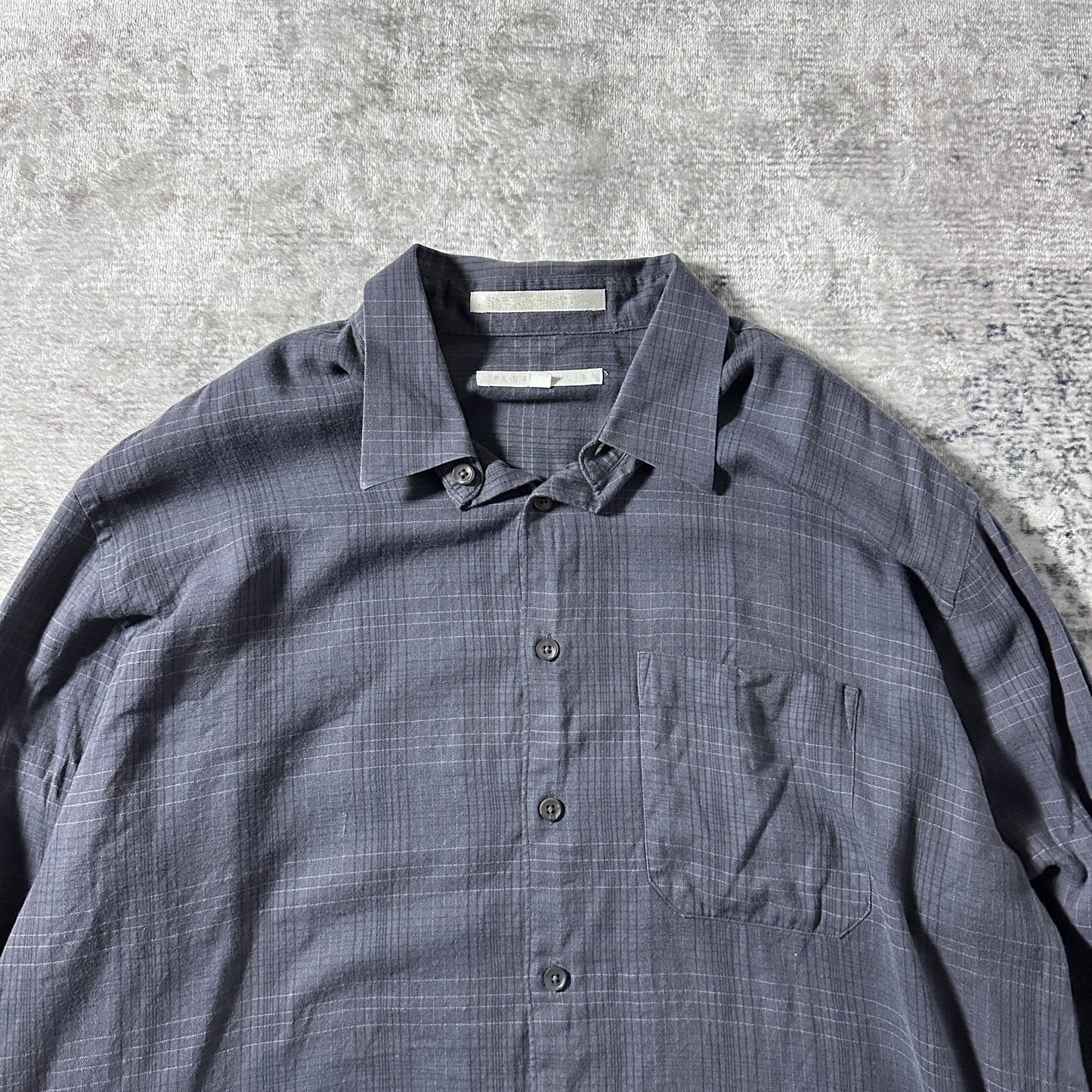 Perry Ellis Windowpane Gray Long Sleeve Shirt – XL - Rayon Cotton
