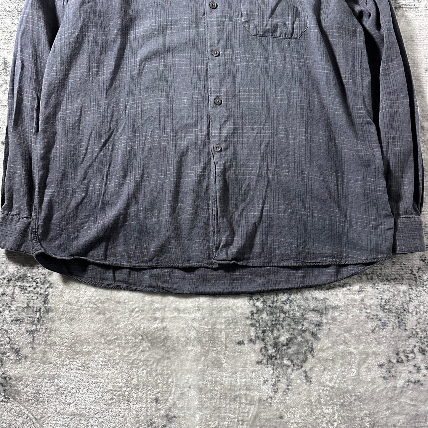 Perry Ellis Windowpane Gray Long Sleeve Shirt – XL - Rayon Cotton