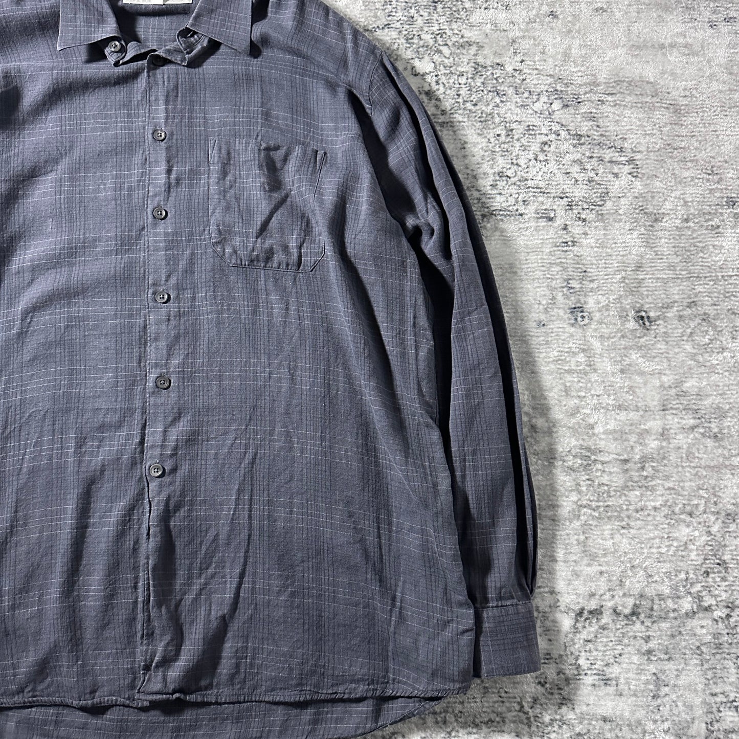 Perry Ellis Windowpane Gray Long Sleeve Shirt – XL - Rayon Cotton