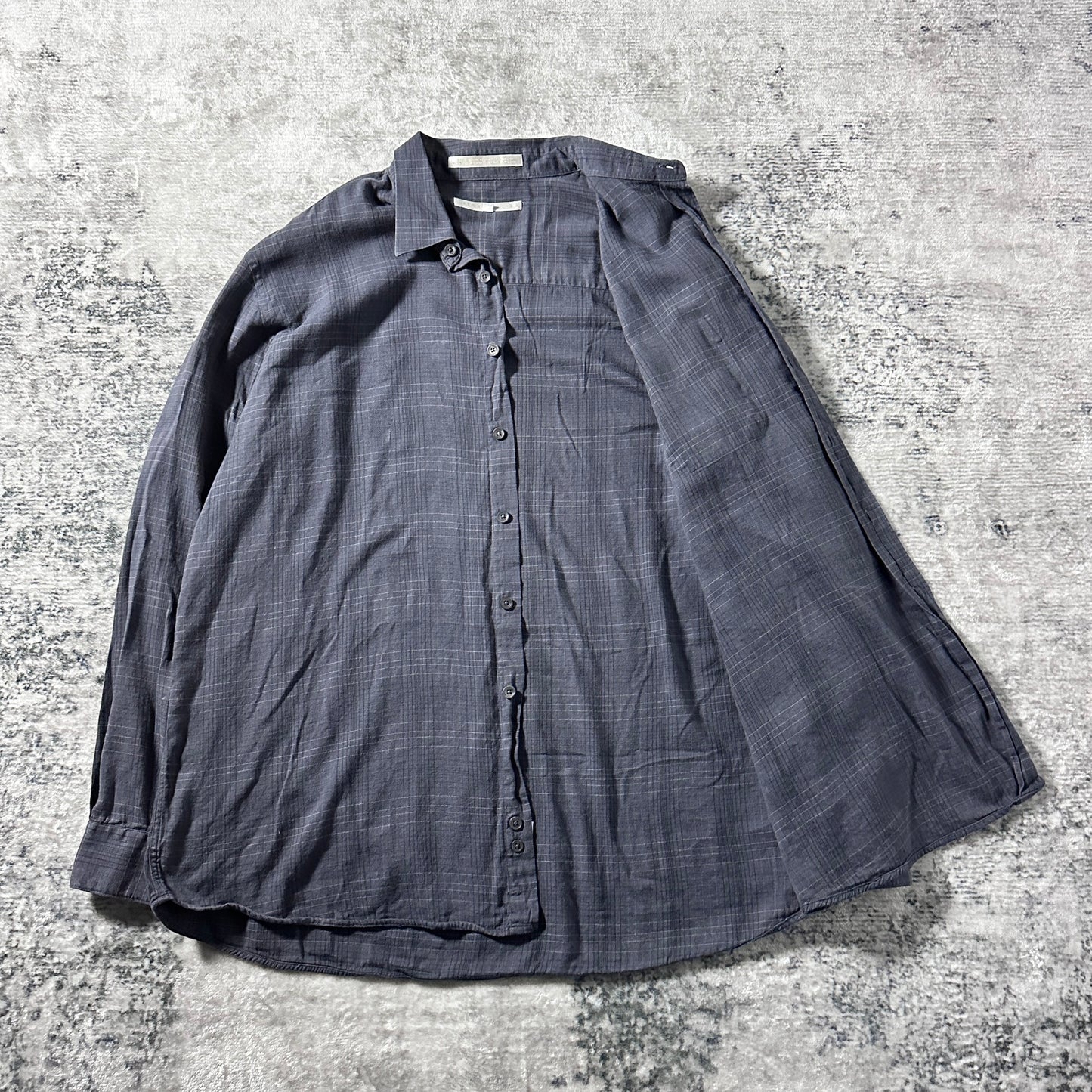Perry Ellis Windowpane Gray Long Sleeve Shirt – XL - Rayon Cotton
