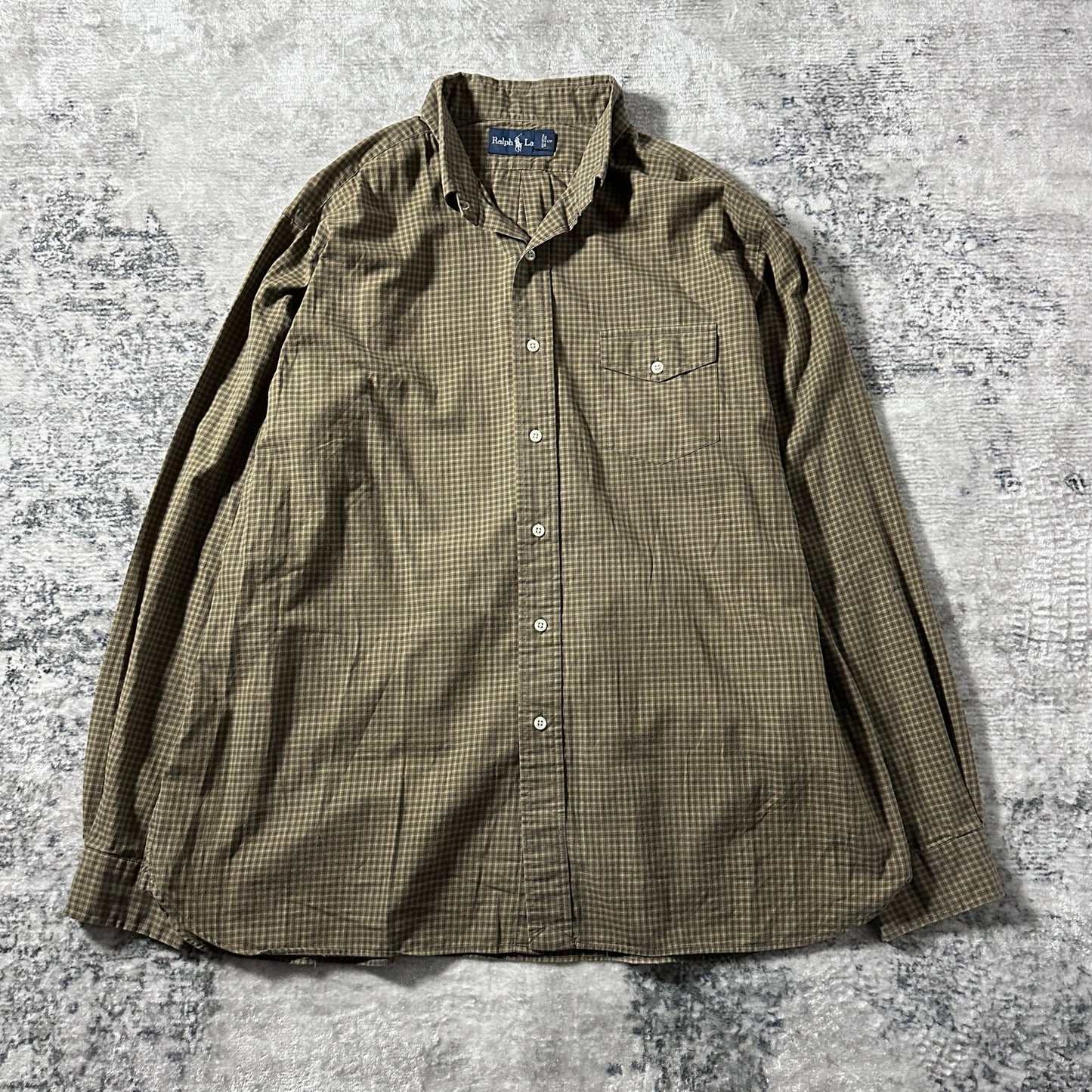 Ralph Lauren Olive Micro Check Long Sleeve Shirt – 17/XL
