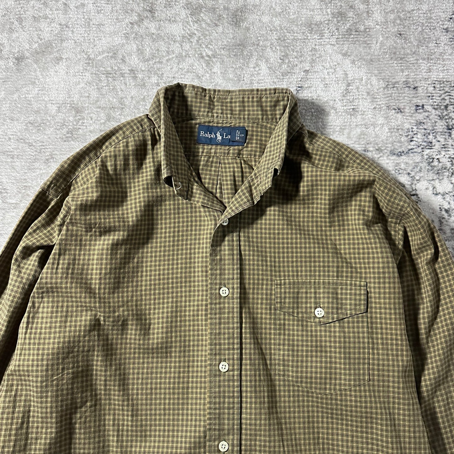 Ralph Lauren Olive Micro Check Long Sleeve Shirt – 17/XL