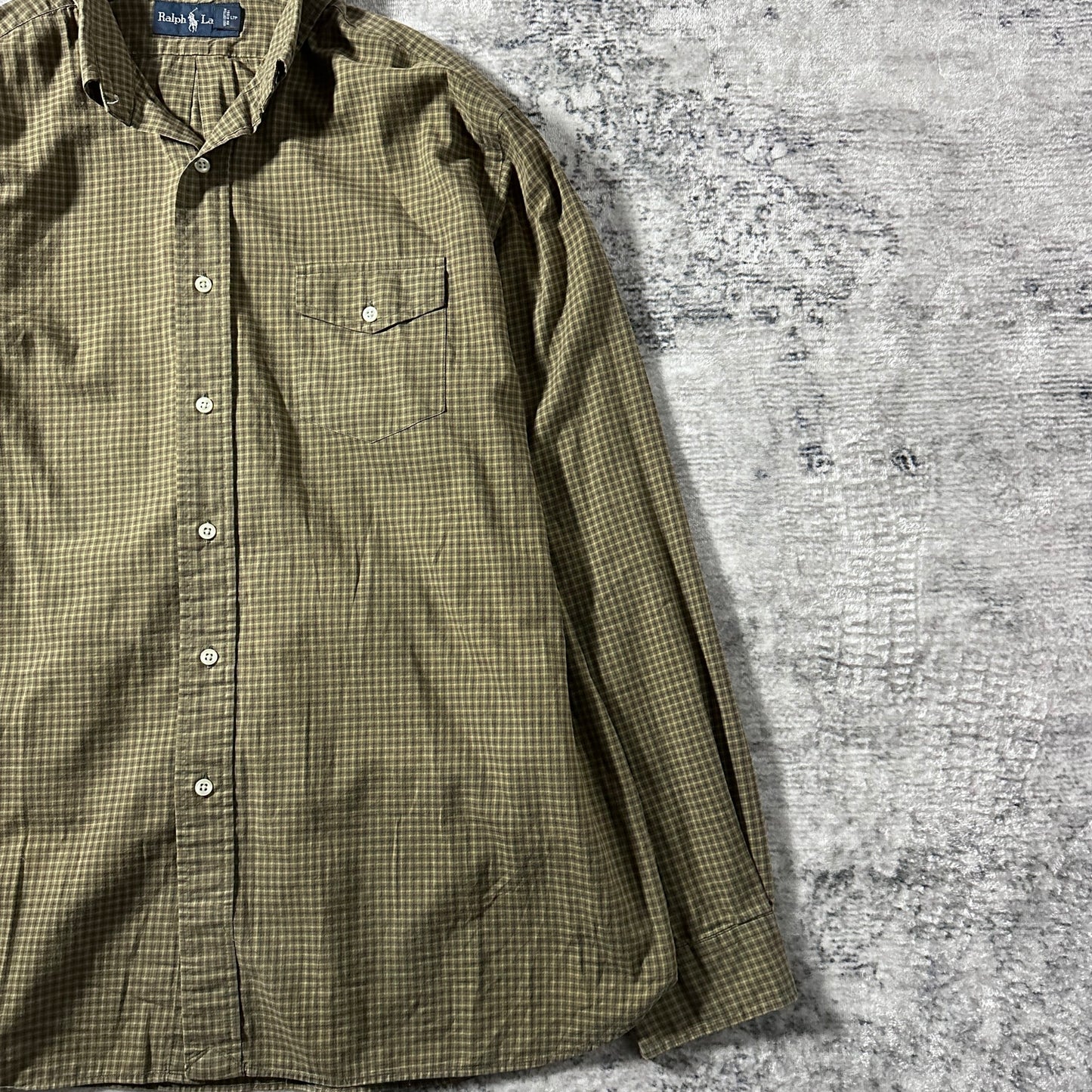 Ralph Lauren Olive Micro Check Long Sleeve Shirt – 17/XL
