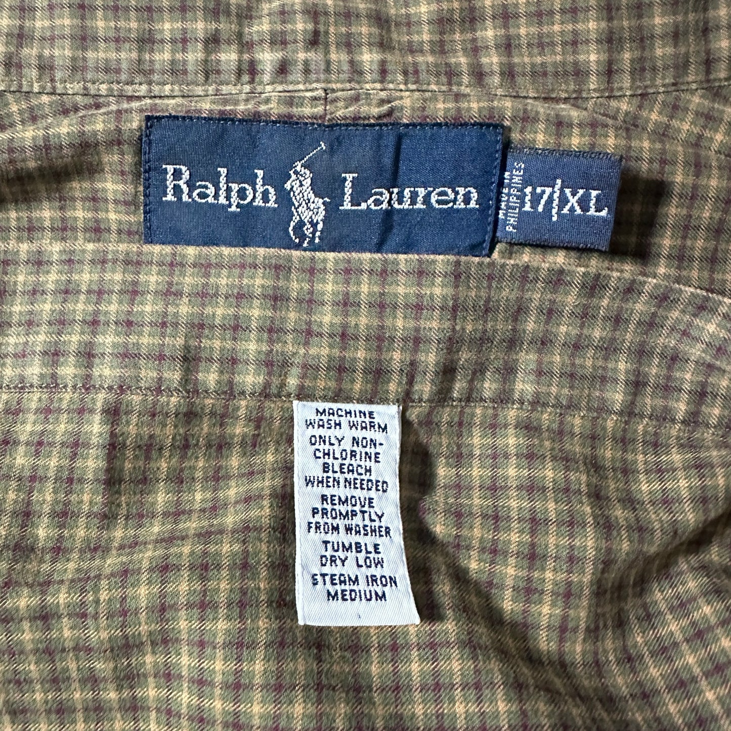 Ralph Lauren Olive Micro Check Long Sleeve Shirt – 17/XL