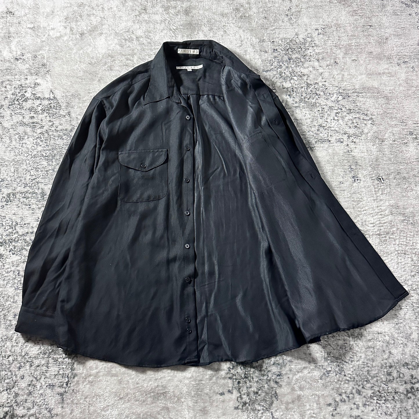Perry Ellis Black Two-Pocket Long Sleeve Shirt – L - Rayon