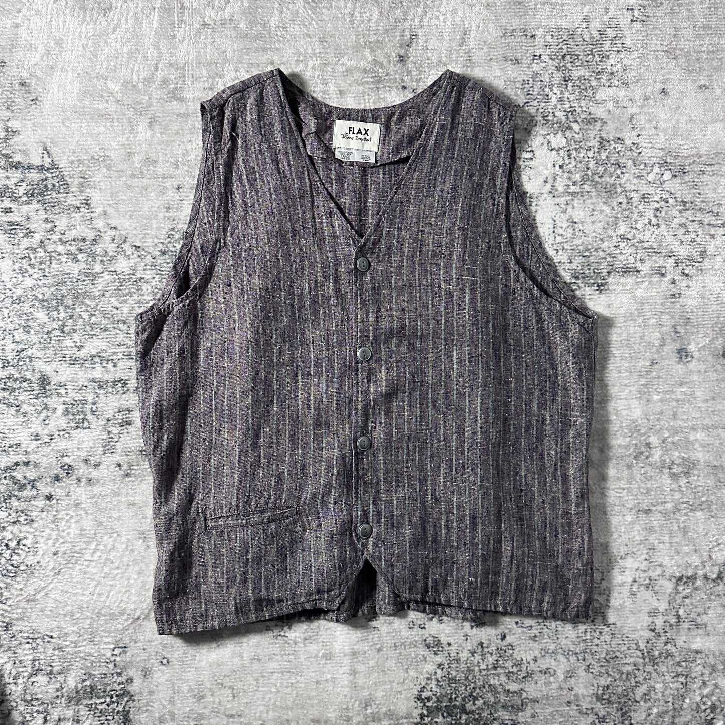 FLAX Linen Layered Zip Jacket – Grey Brown Woven Stripe, Size S