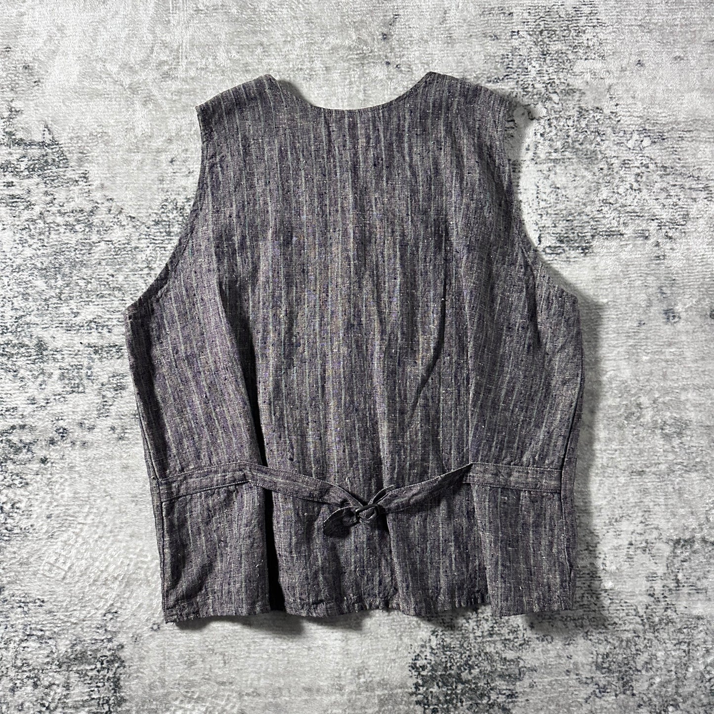 FLAX Linen Layered Zip Jacket – Grey Brown Woven Stripe, Size S