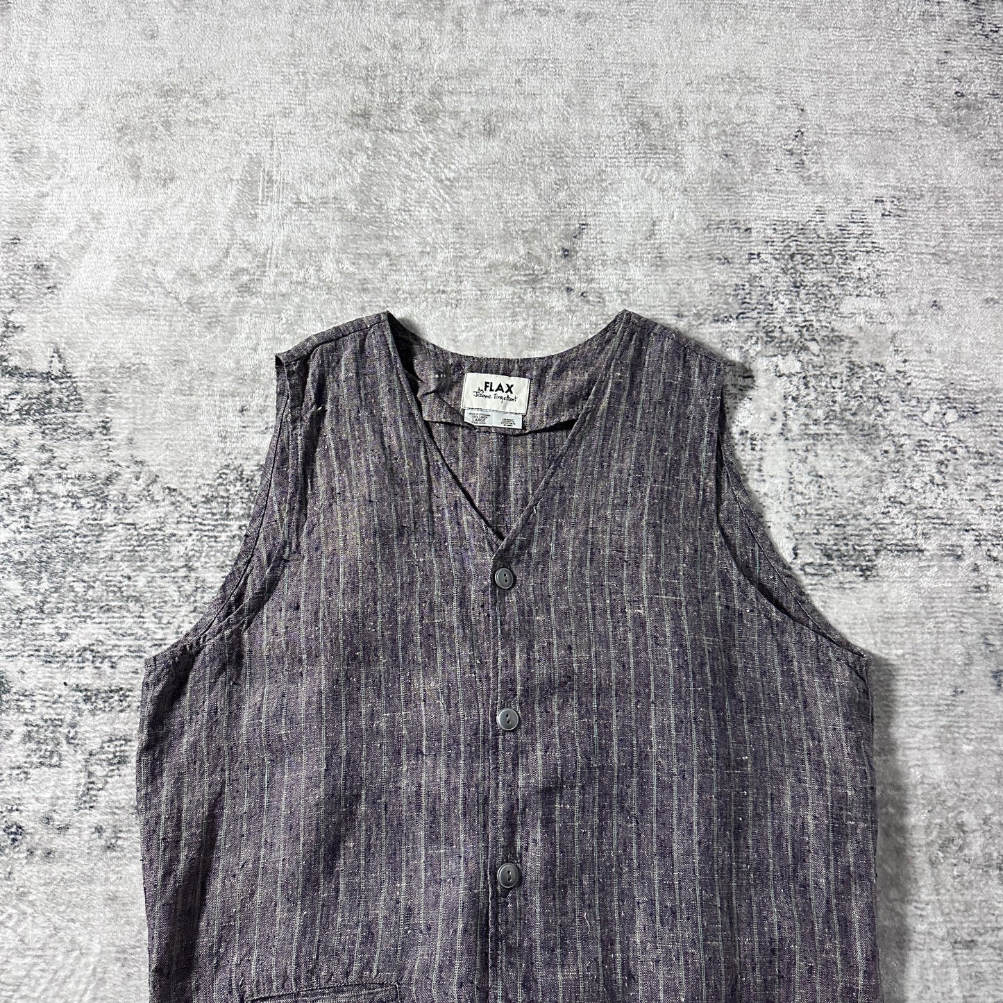 FLAX Linen Layered Zip Jacket – Grey Brown Woven Stripe, Size S
