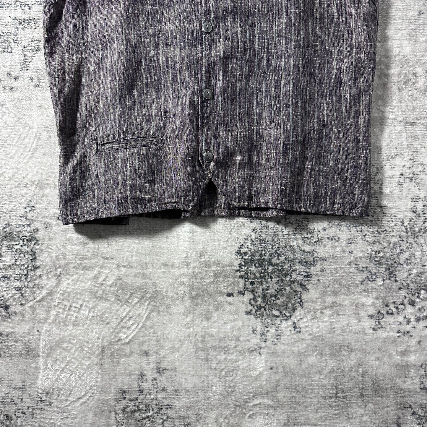 FLAX Linen Layered Zip Jacket – Grey Brown Woven Stripe, Size S