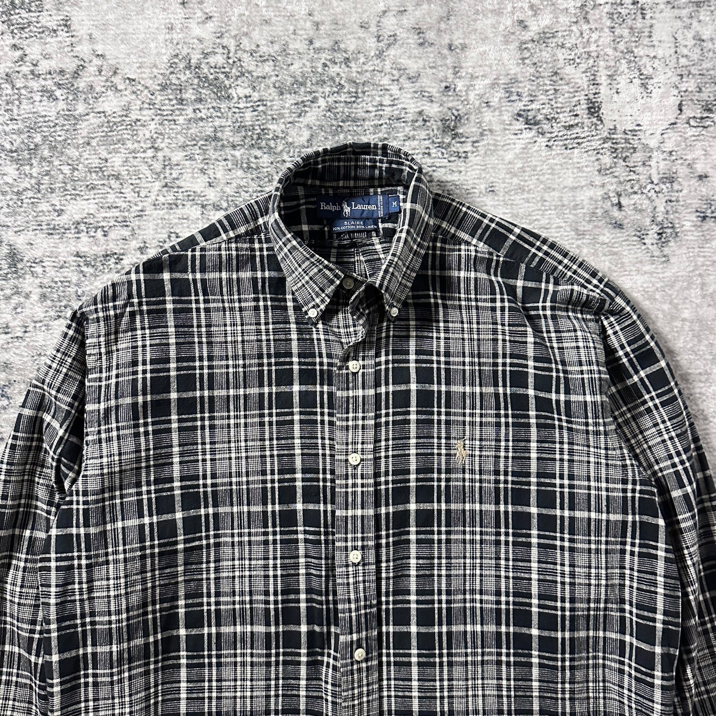 Ralph Lauren BLAIRE Cotton Linen Black Plaid Shirt – M