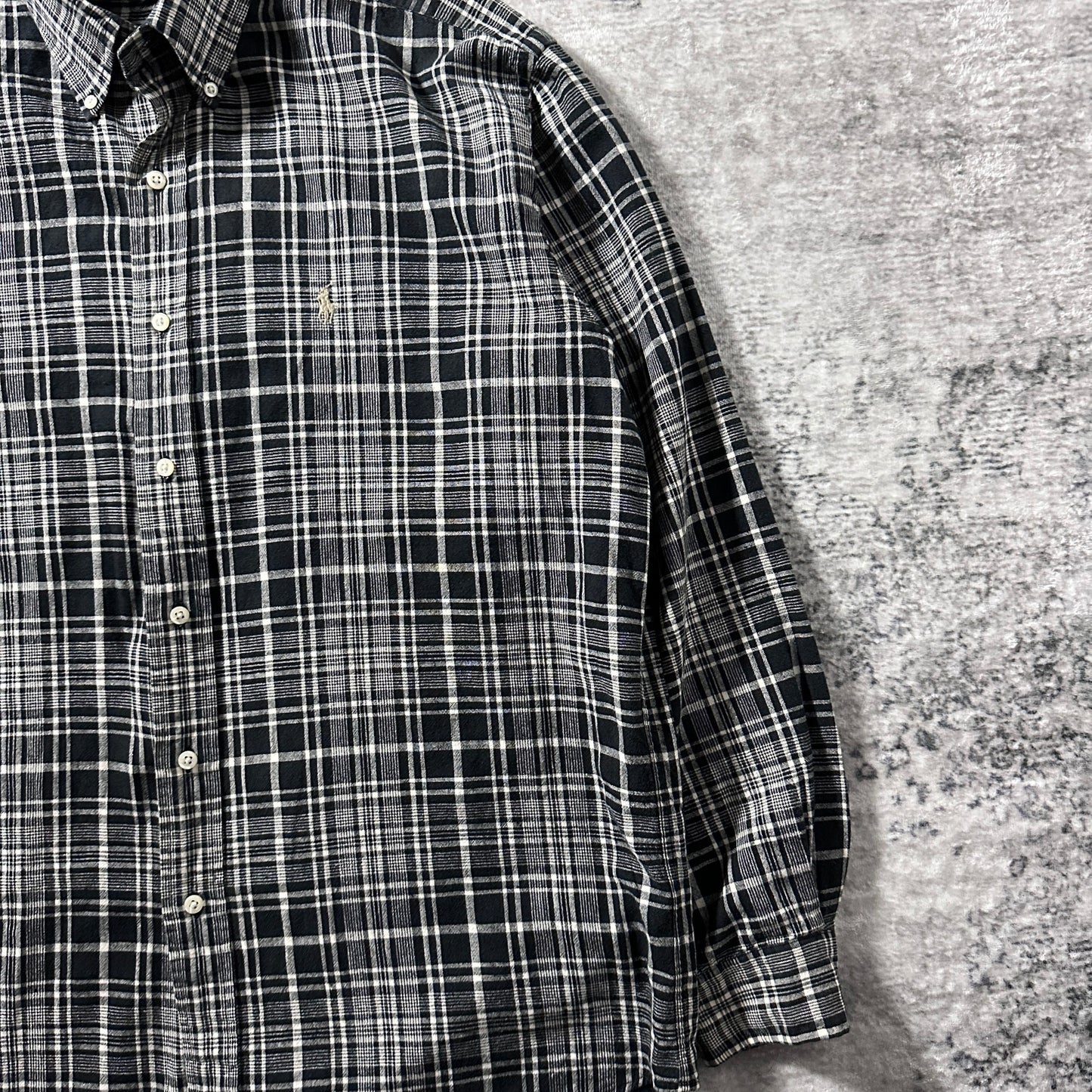 Ralph Lauren BLAIRE Cotton Linen Black Plaid Shirt – M