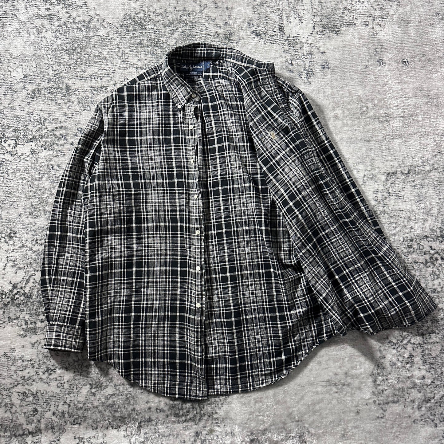 Ralph Lauren BLAIRE Cotton Linen Black Plaid Shirt – M