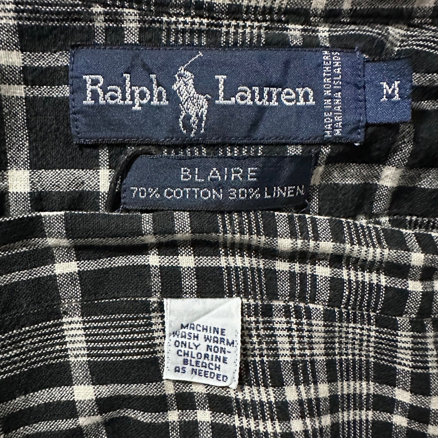 Ralph Lauren BLAIRE Cotton Linen Black Plaid Shirt – M