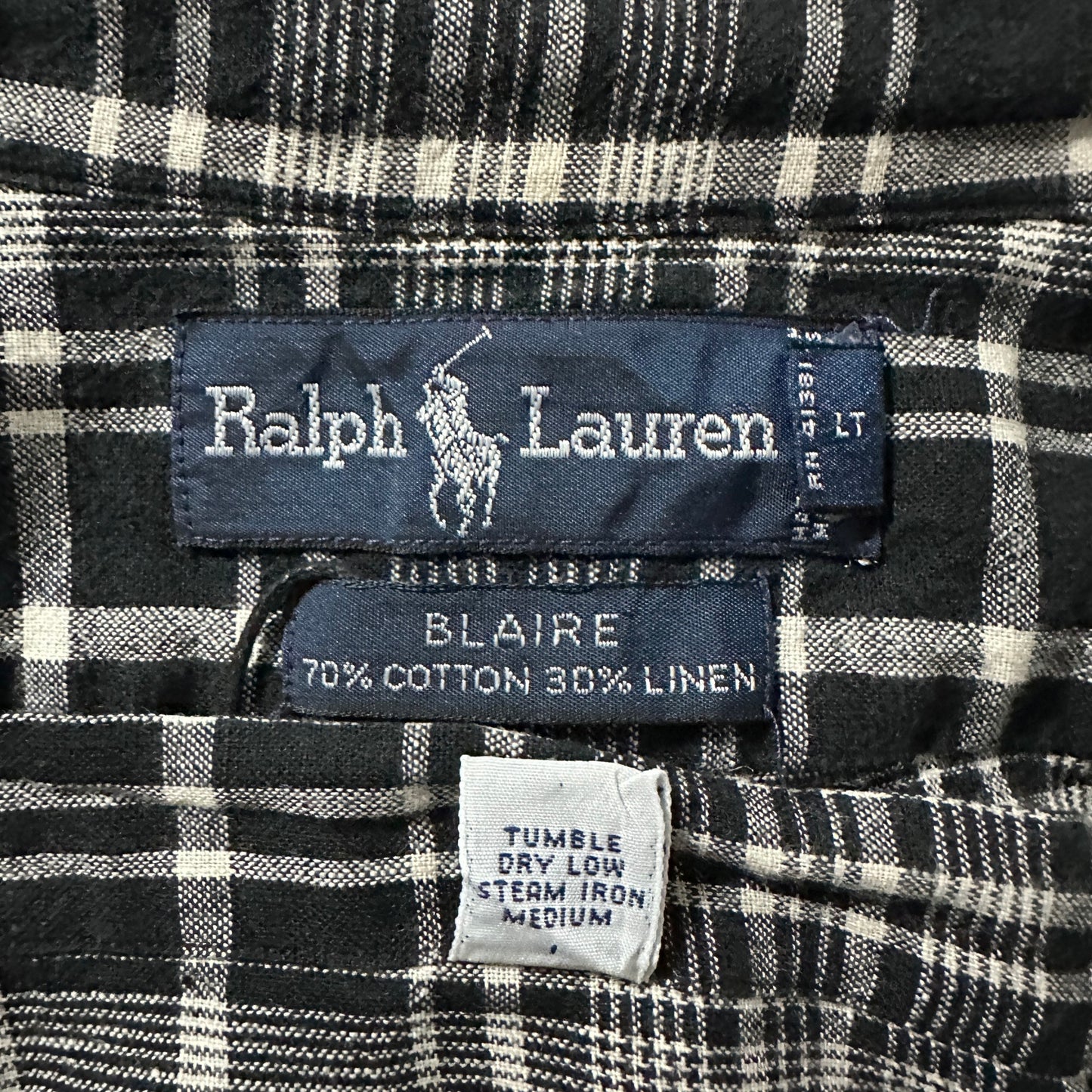 Ralph Lauren BLAIRE Cotton Linen Black Plaid Shirt – M