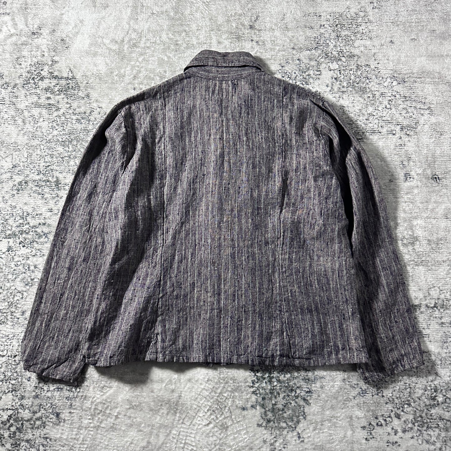 FLAX Linen Layered Zip Jacket – Grey Brown Woven Stripe, Size S