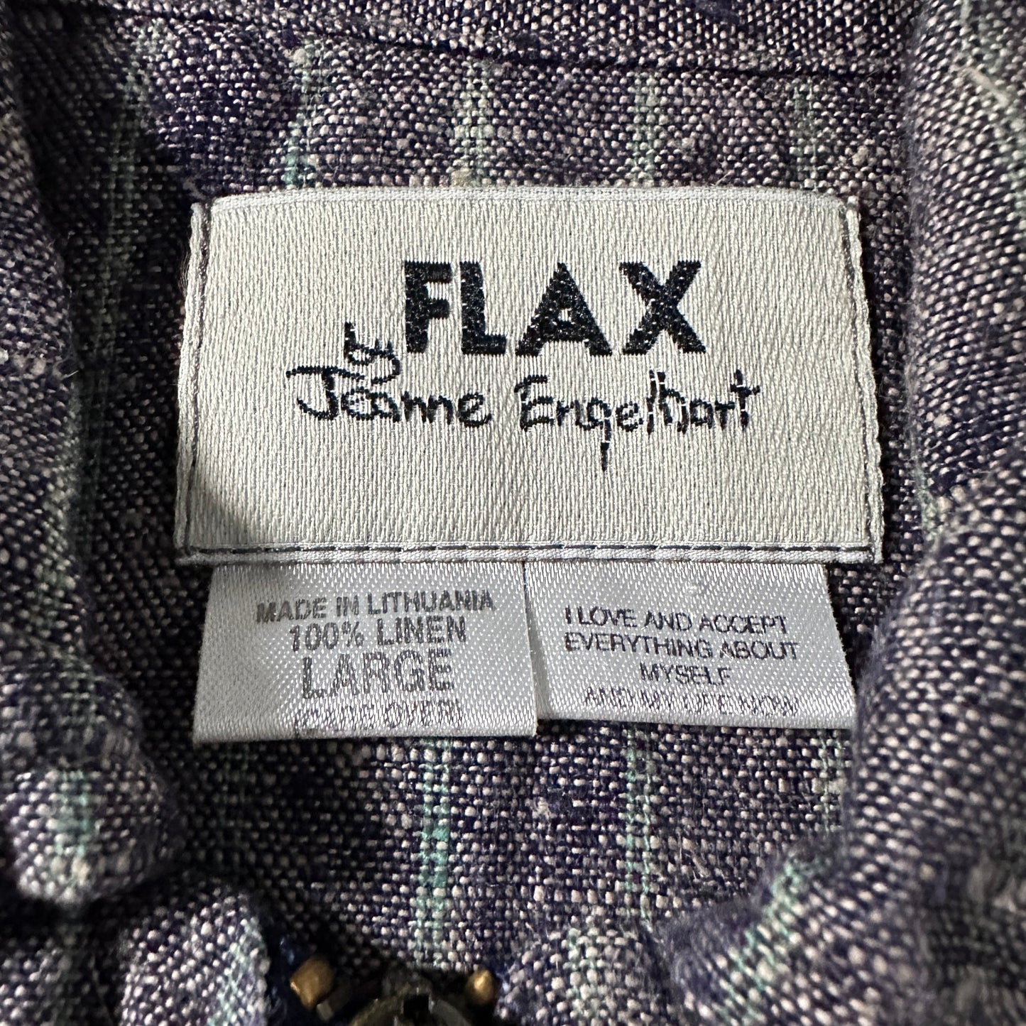 FLAX Linen Layered Zip Jacket – Grey Brown Woven Stripe, Size S