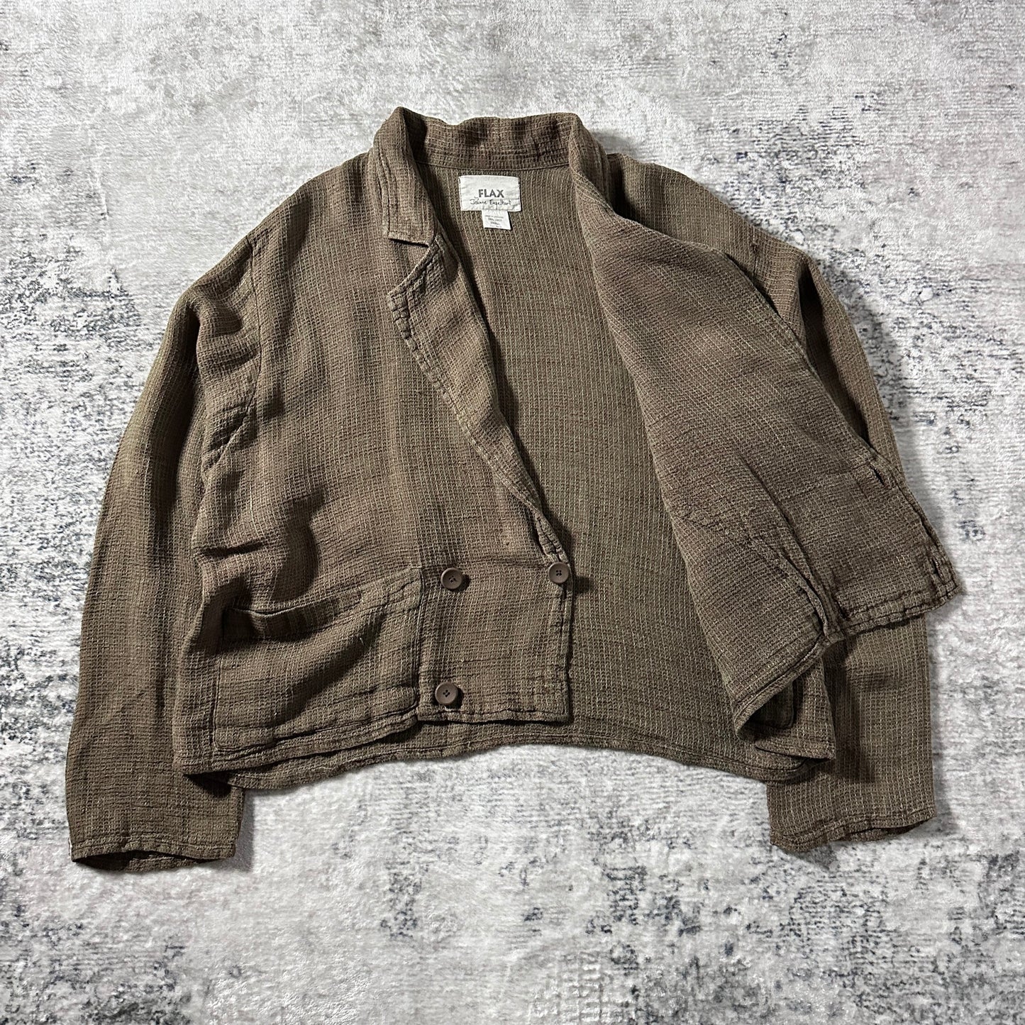 FLAX Linen Cropped Double Breasted Jacket – Brown – S