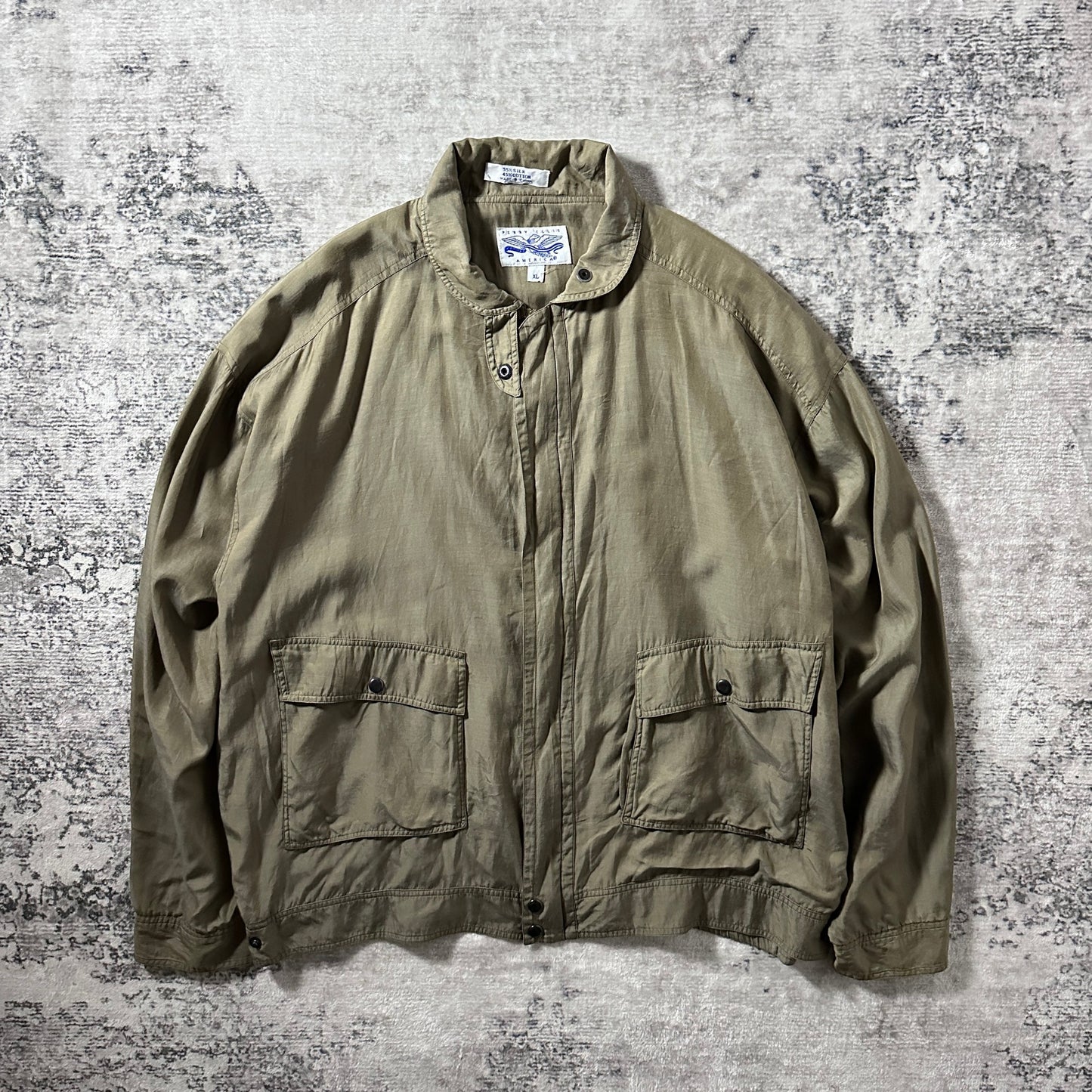 Perry Ellis America Silk Cotton Khaki Blouson Jacket XL
