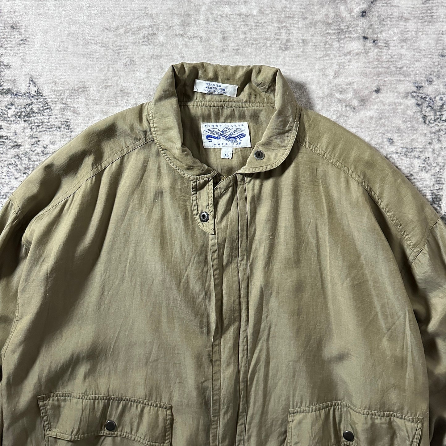 Perry Ellis America Silk Cotton Khaki Blouson Jacket XL