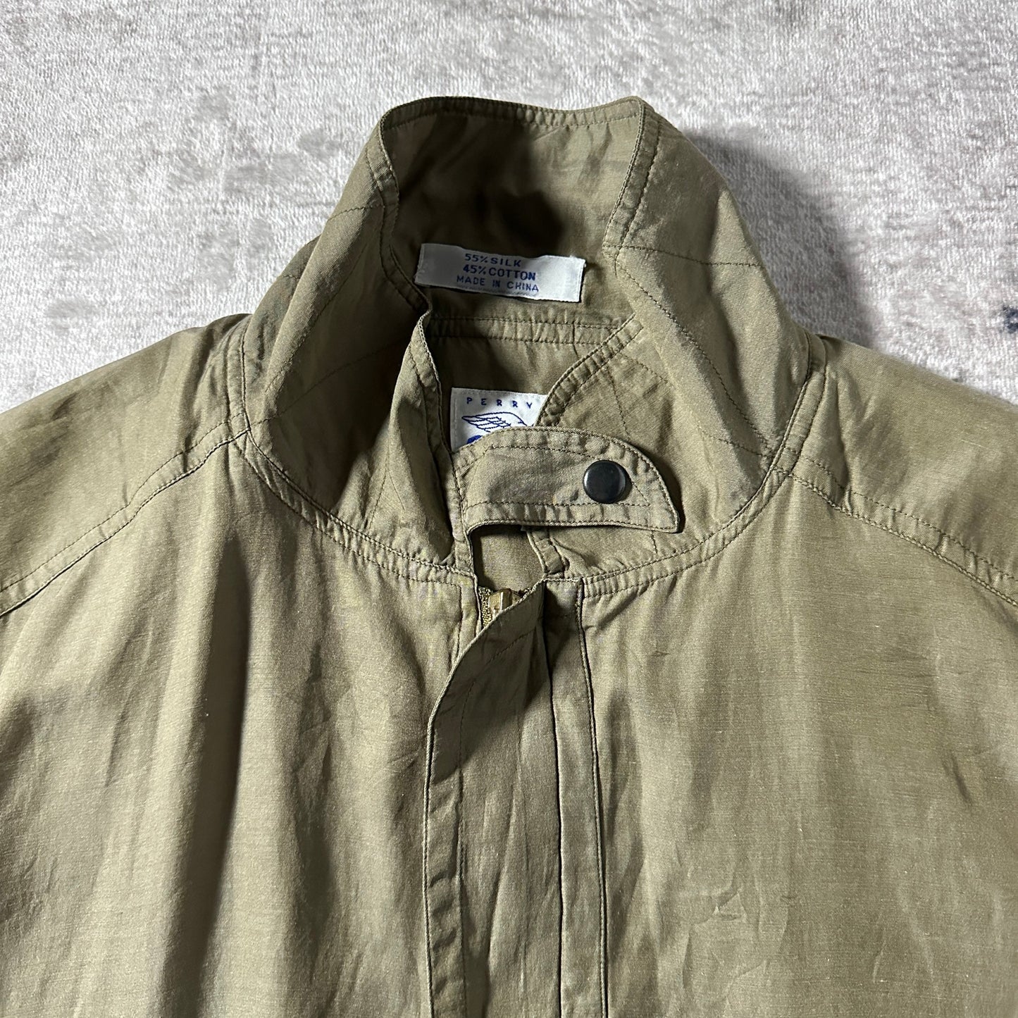 Perry Ellis America Silk Cotton Khaki Blouson Jacket XL