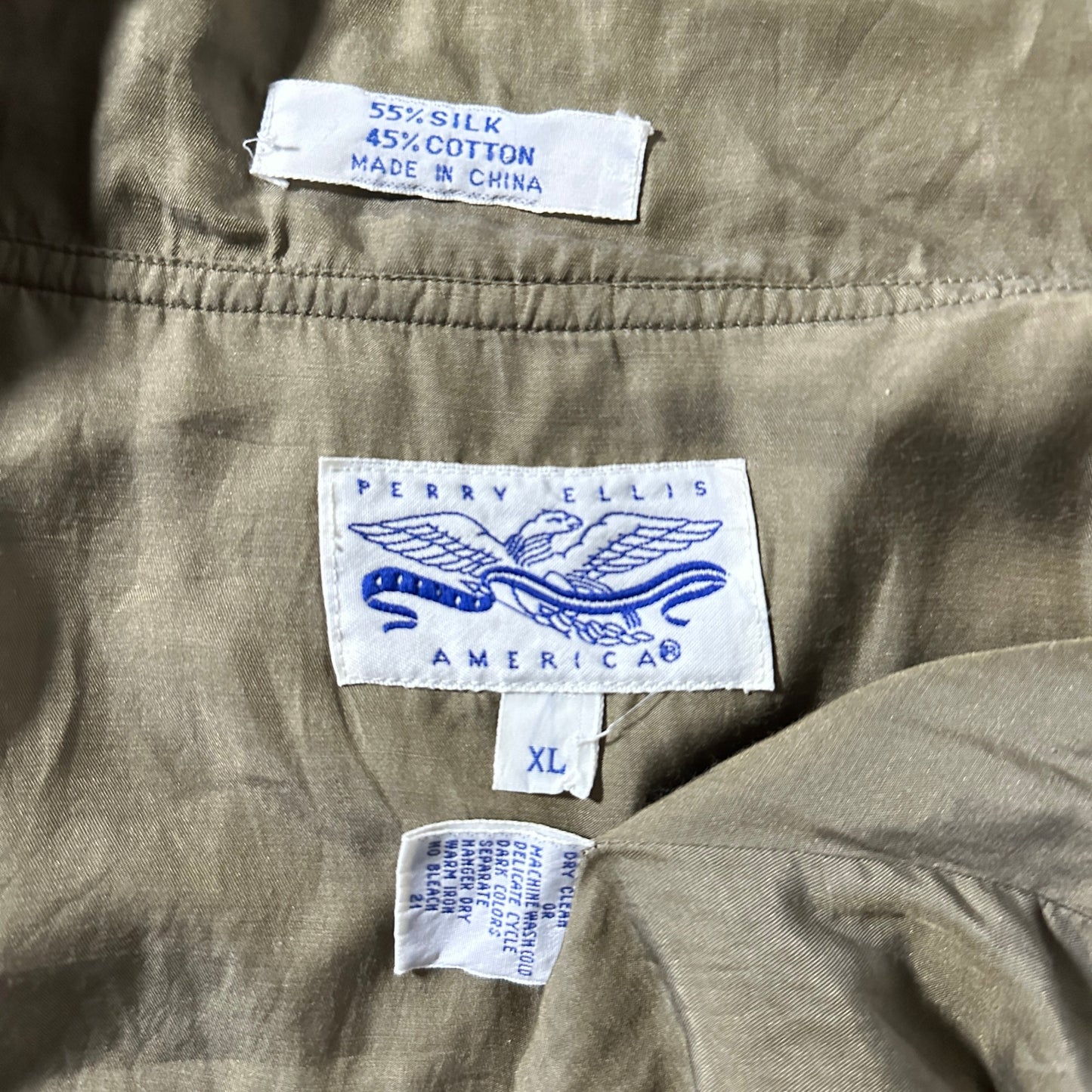 Perry Ellis America Silk Cotton Khaki Blouson Jacket XL