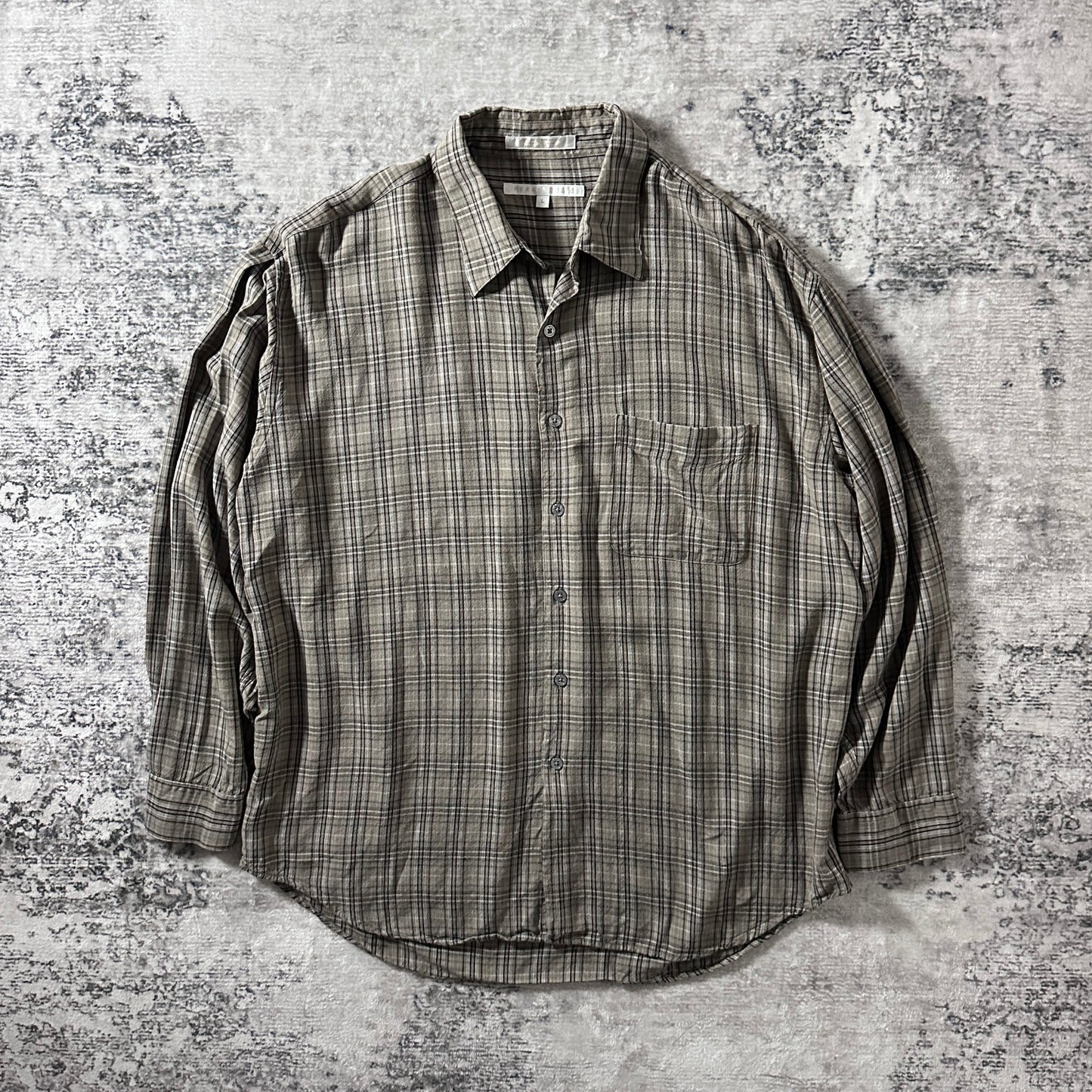 Perry Ellis Taupe Plaid Long Sleeve Shirt – L