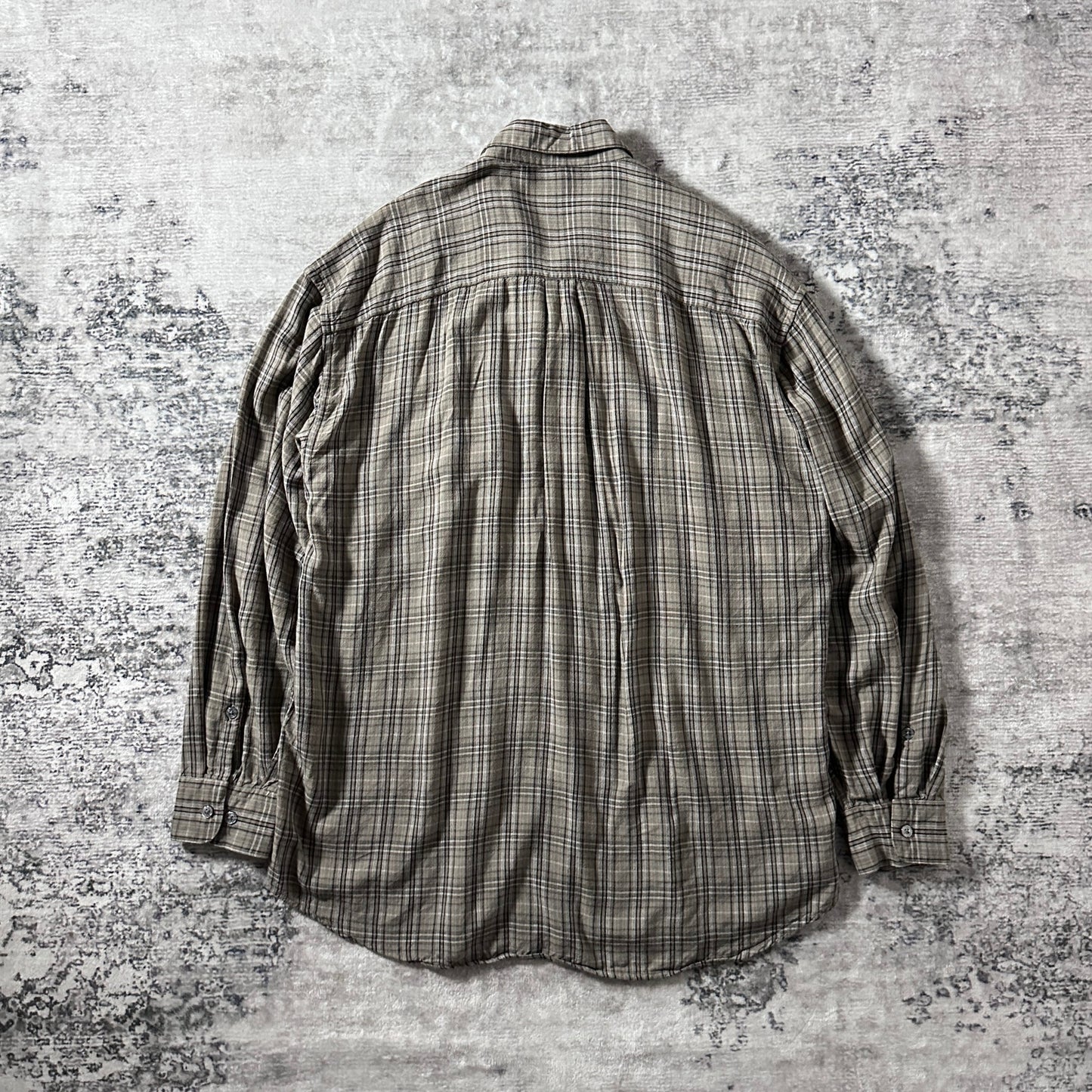 Perry Ellis Taupe Plaid Long Sleeve Shirt – L