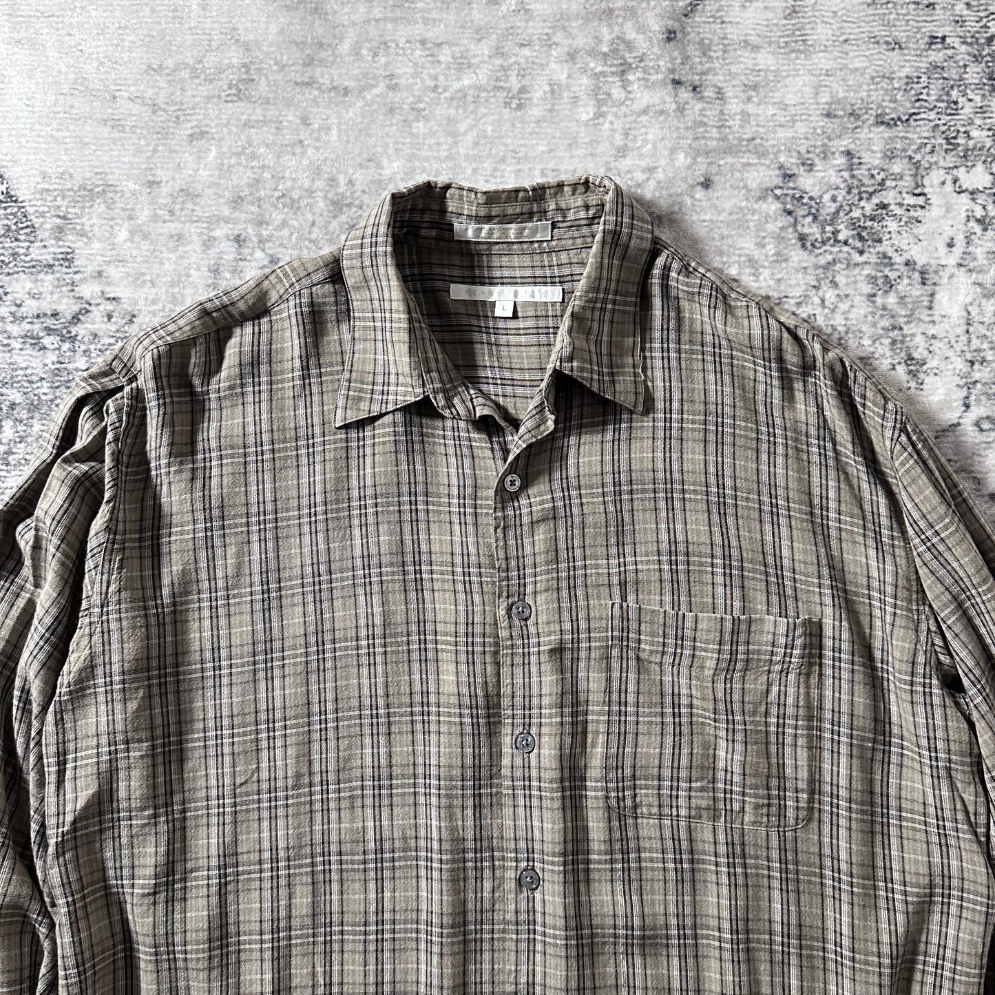 Perry Ellis Taupe Plaid Long Sleeve Shirt – L