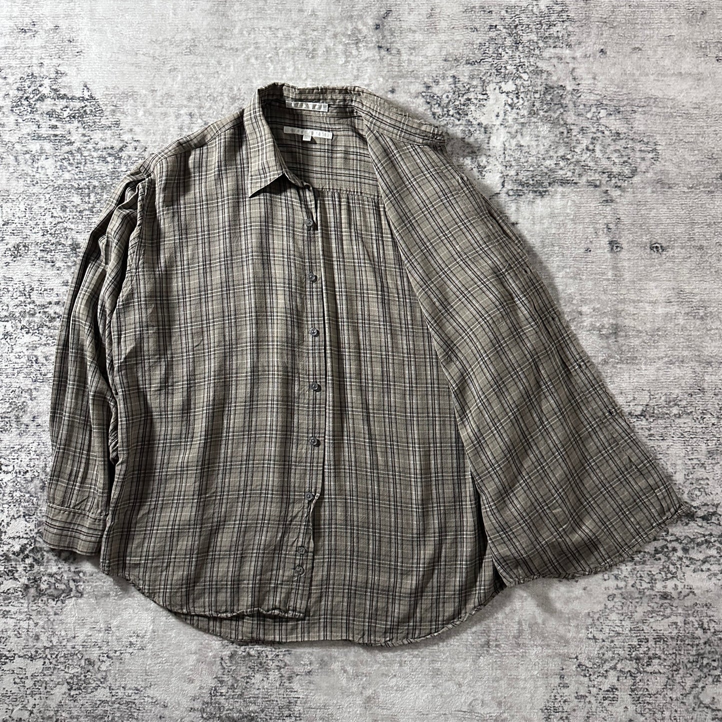 Perry Ellis Taupe Plaid Long Sleeve Shirt – L
