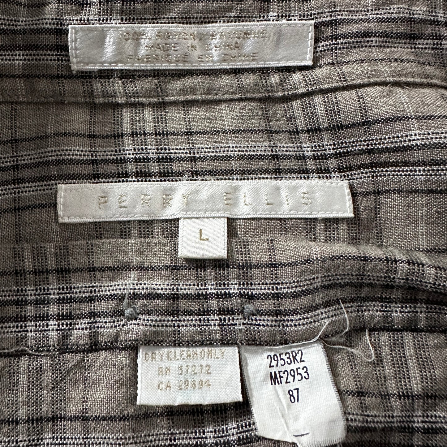 Perry Ellis Taupe Plaid Long Sleeve Shirt – L