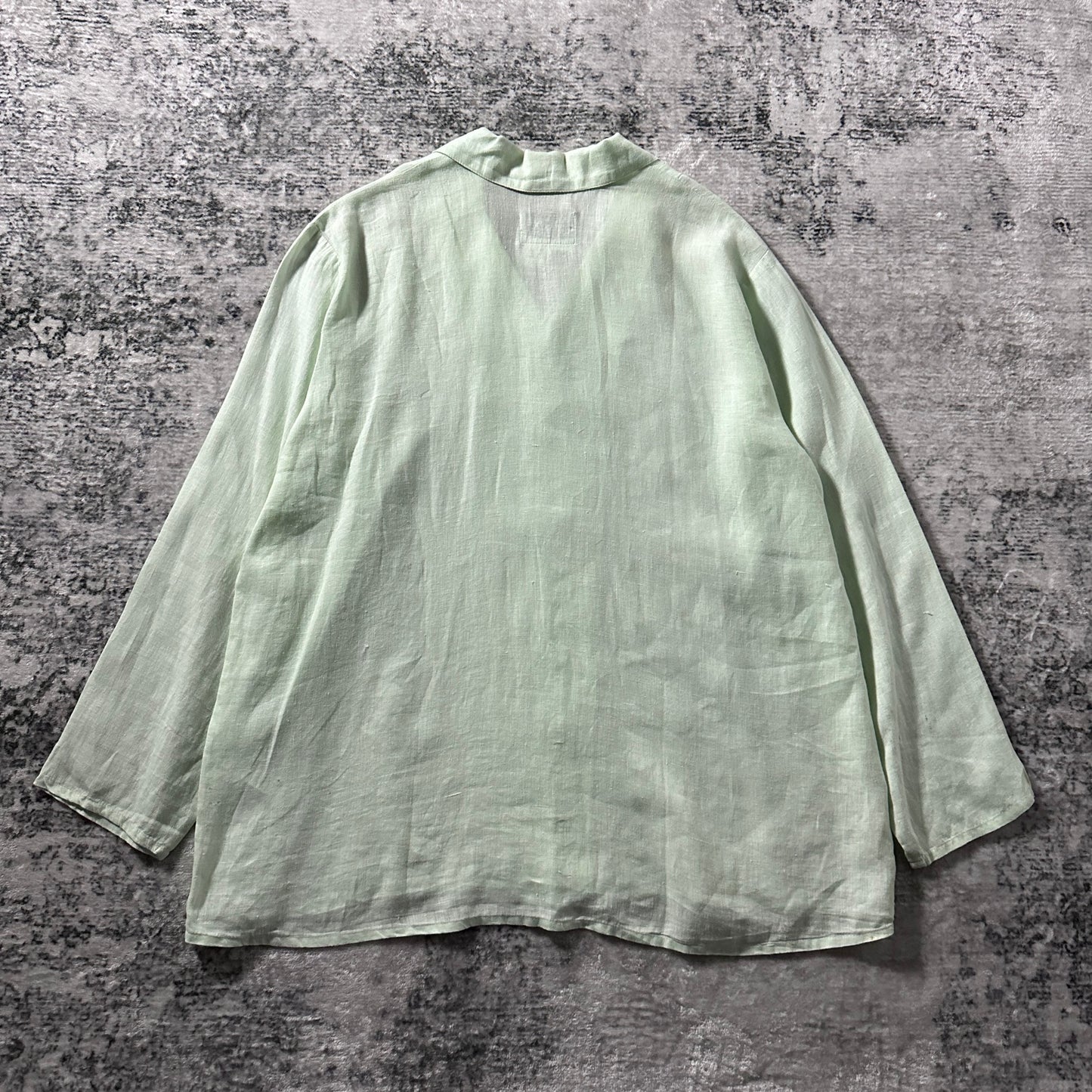 FLAX  Linen Light Mint Open Collar Shirt – M