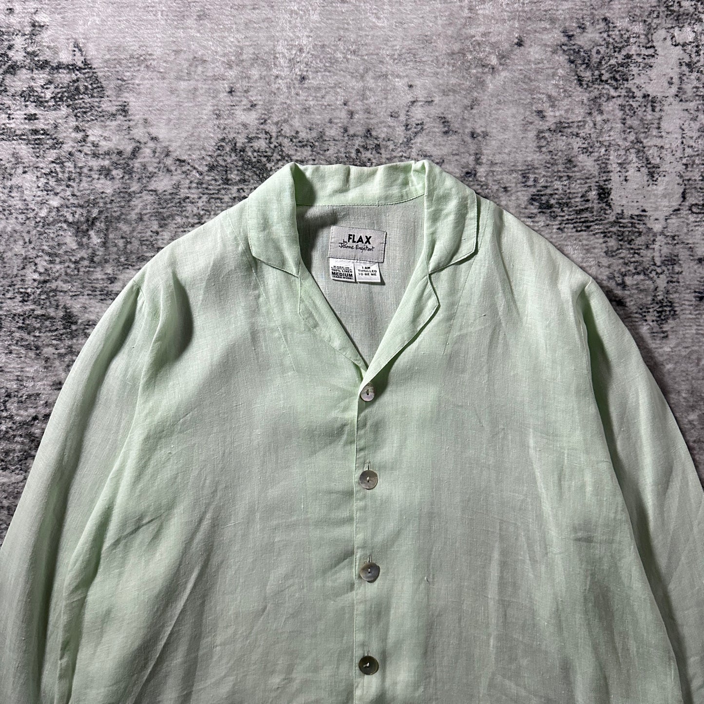 FLAX  Linen Light Mint Open Collar Shirt – M