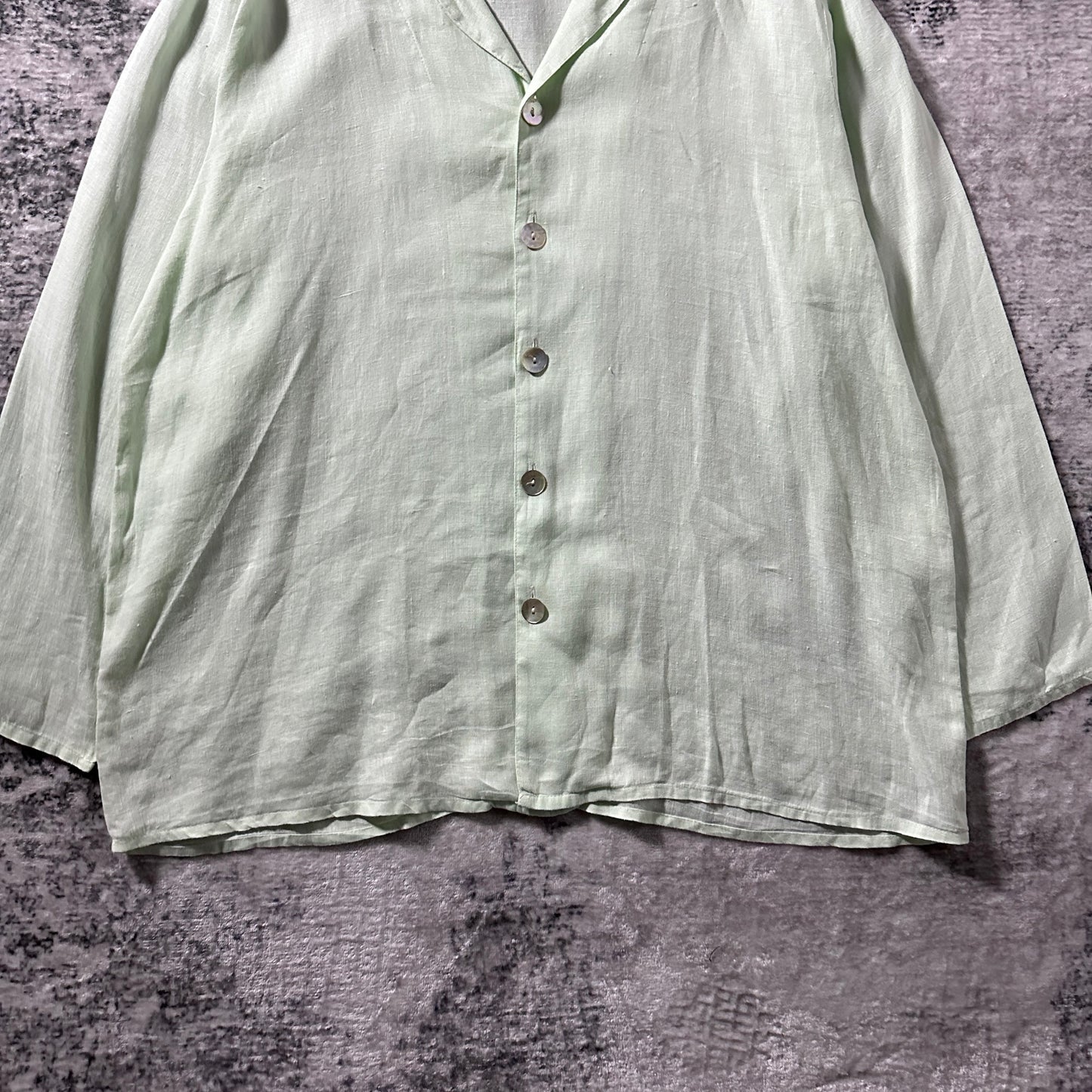 FLAX  Linen Light Mint Open Collar Shirt – M