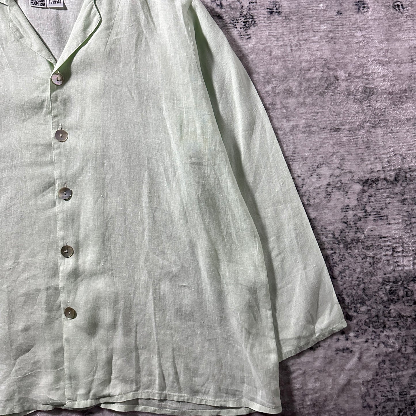 FLAX  Linen Light Mint Open Collar Shirt – M