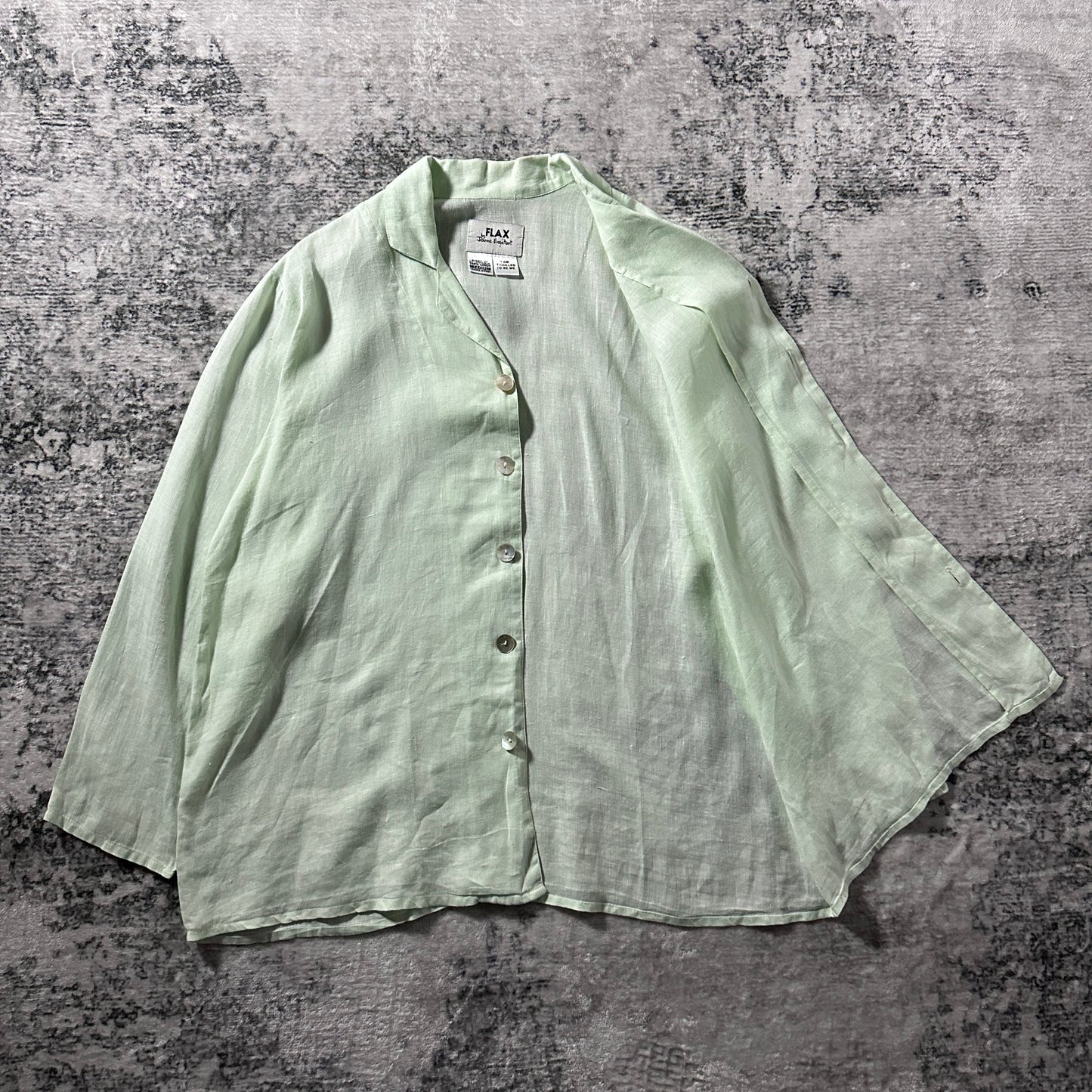 FLAX  Linen Light Mint Open Collar Shirt – M