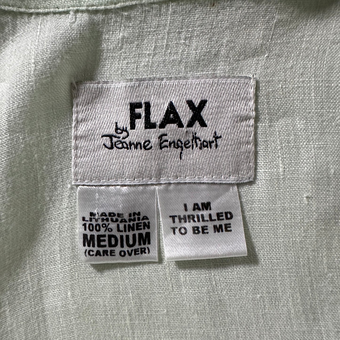 FLAX  Linen Light Mint Open Collar Shirt – M