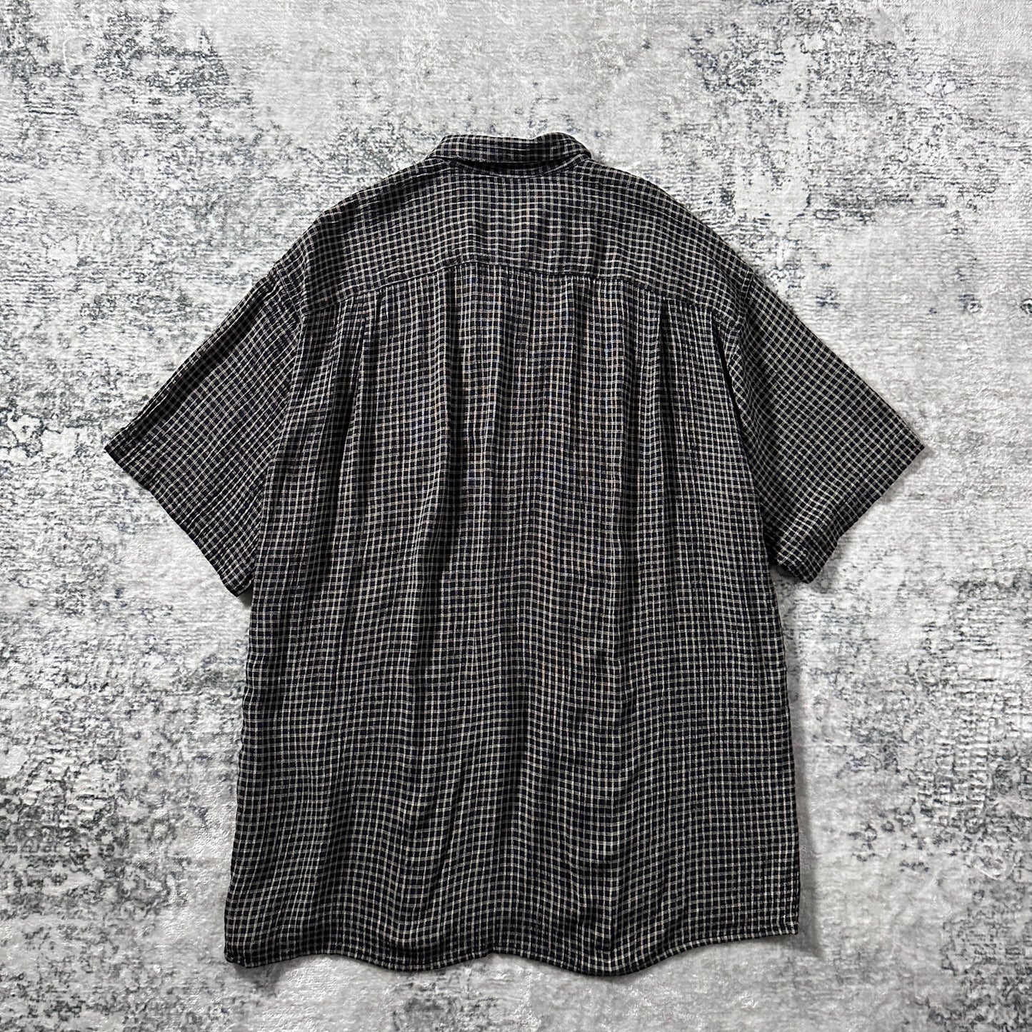 Rayon　Black Beige Check Short Sleeve Shirt – L