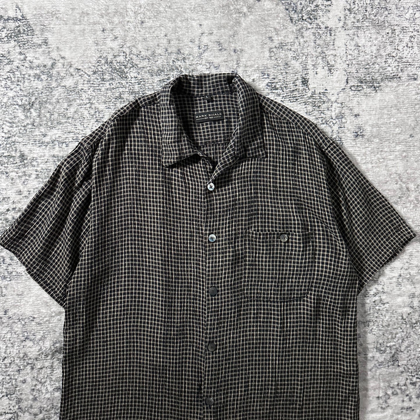 Rayon　Black Beige Check Short Sleeve Shirt – L