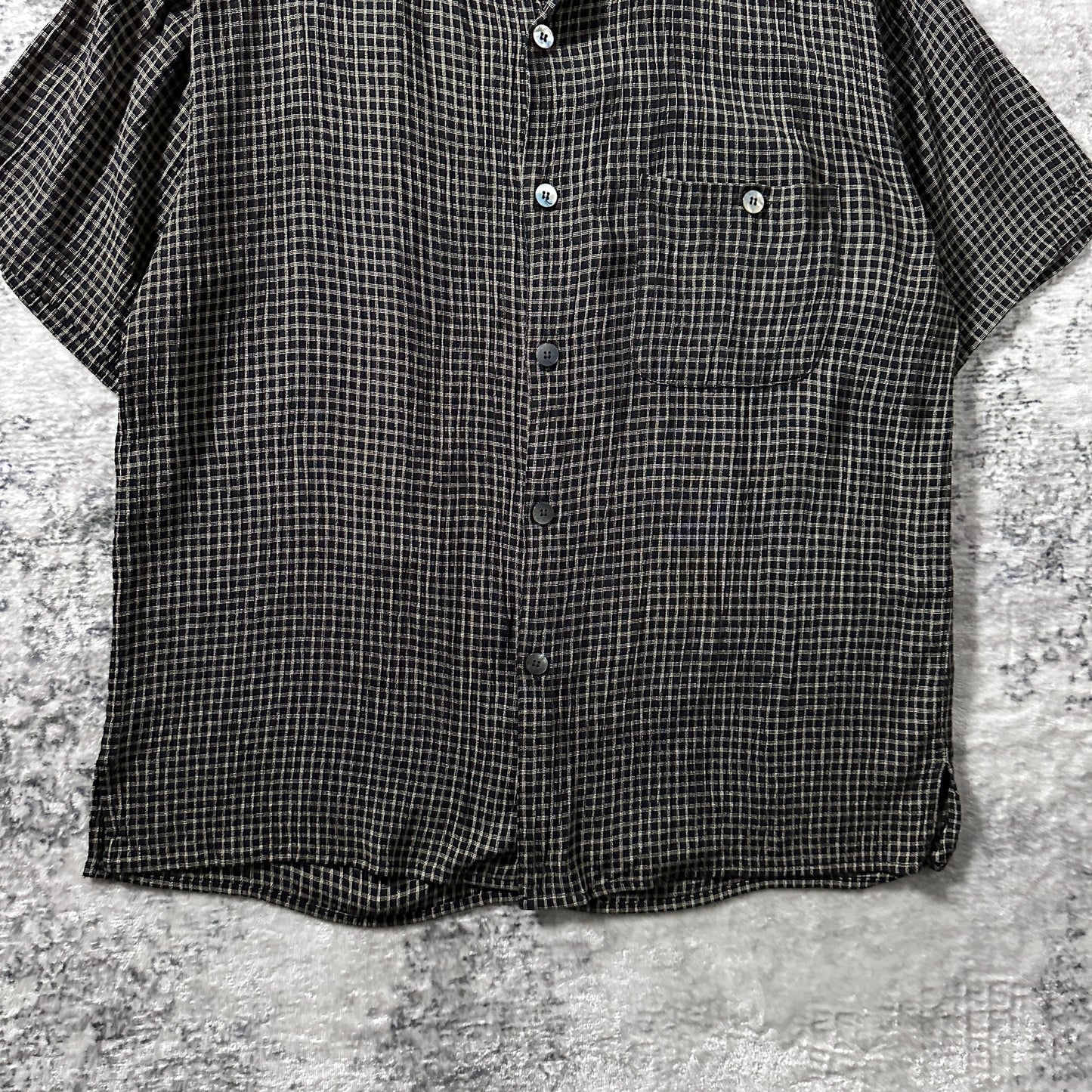 Rayon　Black Beige Check Short Sleeve Shirt – L
