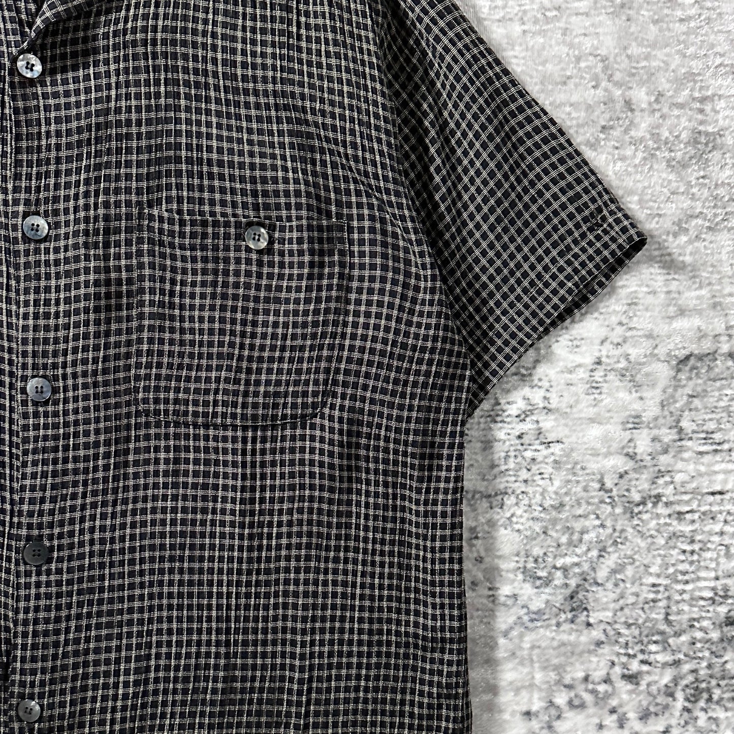 Rayon　Black Beige Check Short Sleeve Shirt – L