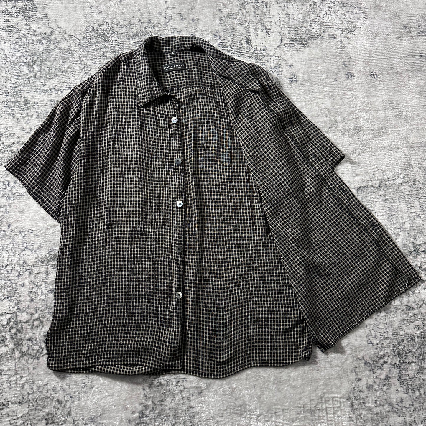 Rayon　Black Beige Check Short Sleeve Shirt – L