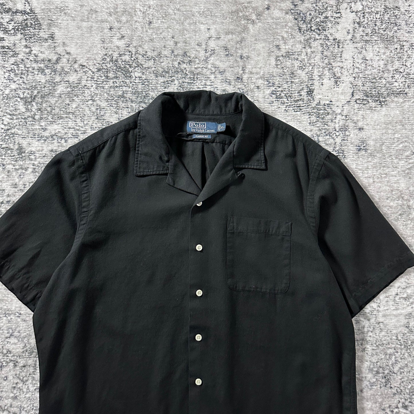 Polo by Ralph Lauren Black Textured Open Collar Short Sleeve Shirt – XL