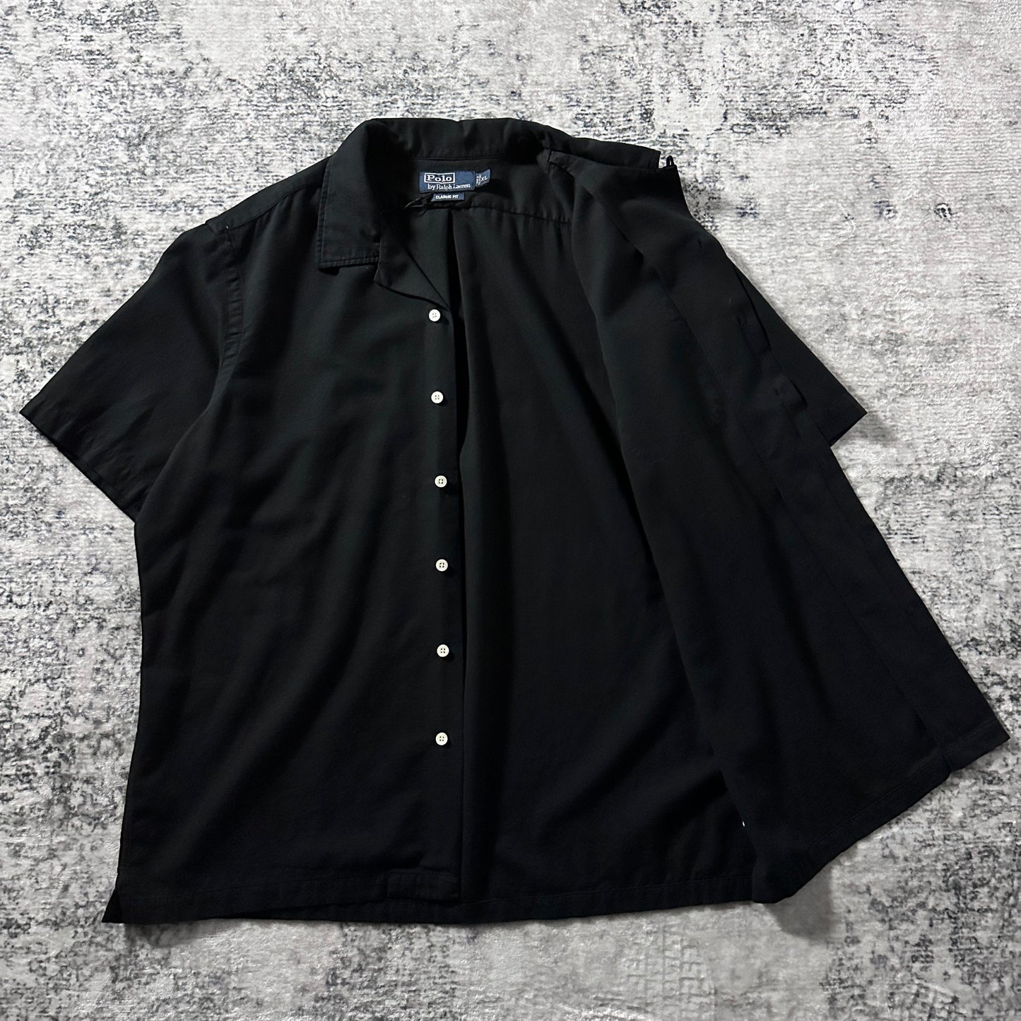 Polo by Ralph Lauren Black Textured Open Collar Short Sleeve Shirt – XL