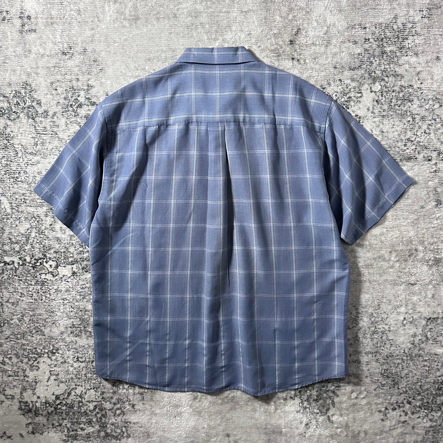 Perry Ellis Rayon Blue Check Short Sleeve Shirt – XL