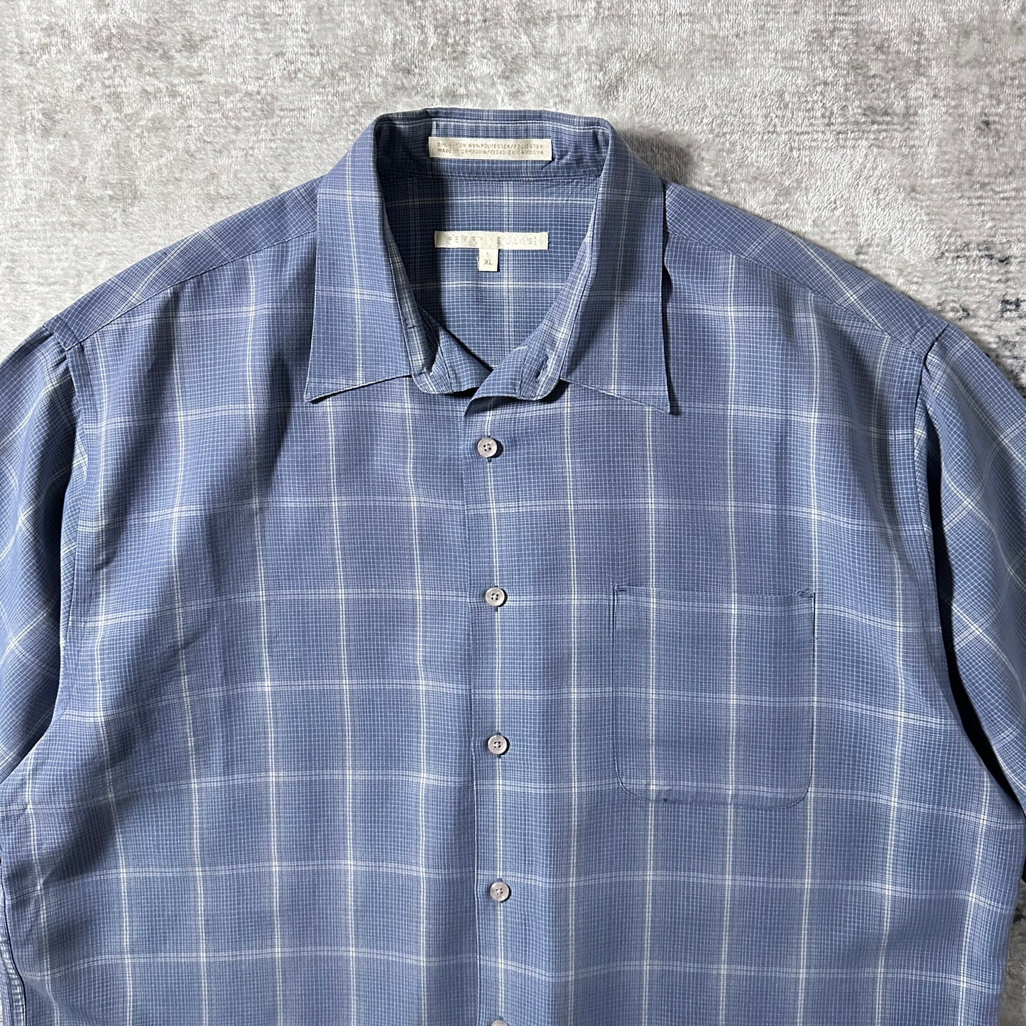 Perry Ellis Rayon Blue Check Short Sleeve Shirt – XL